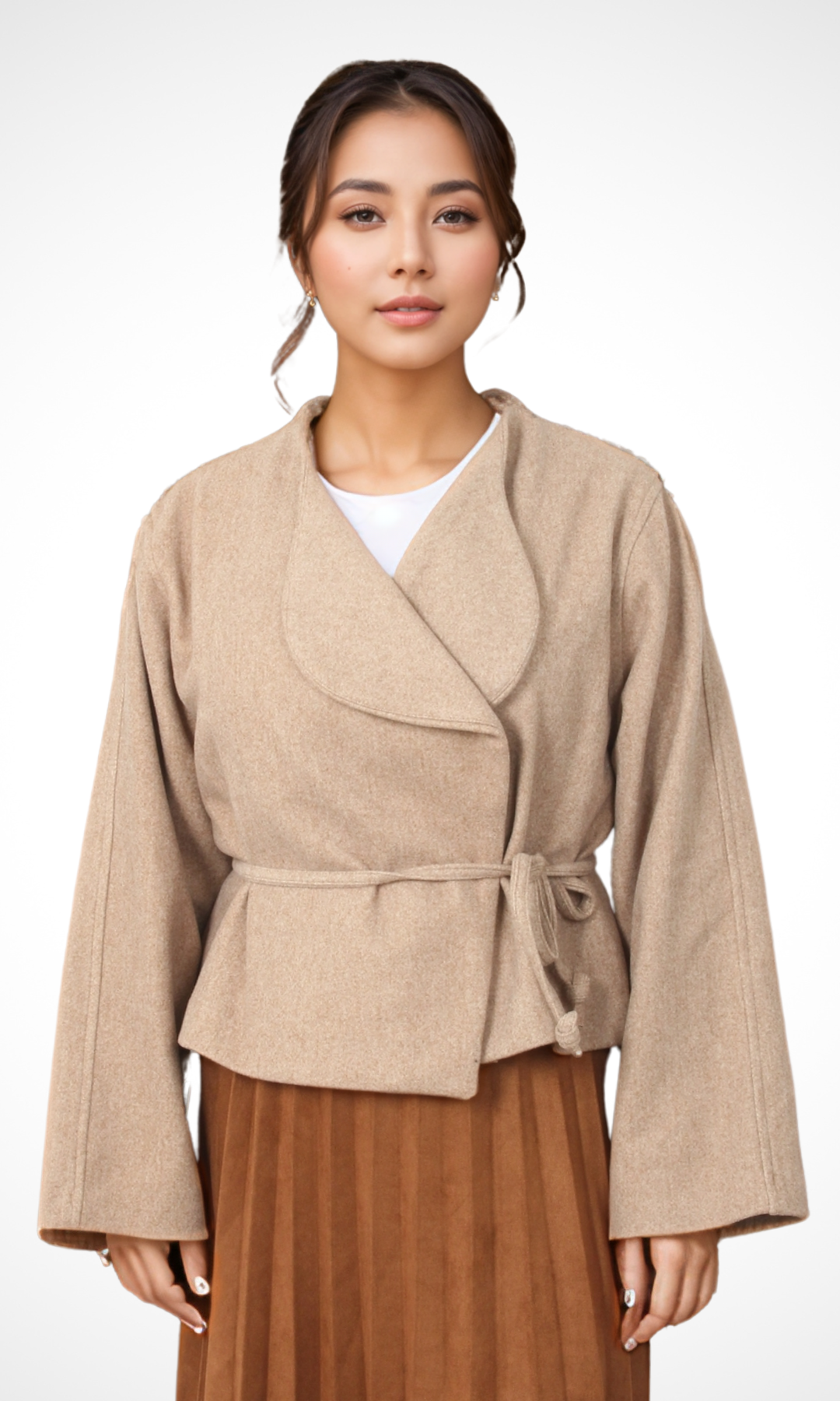 Women Tied Short Jacket (Light Café)