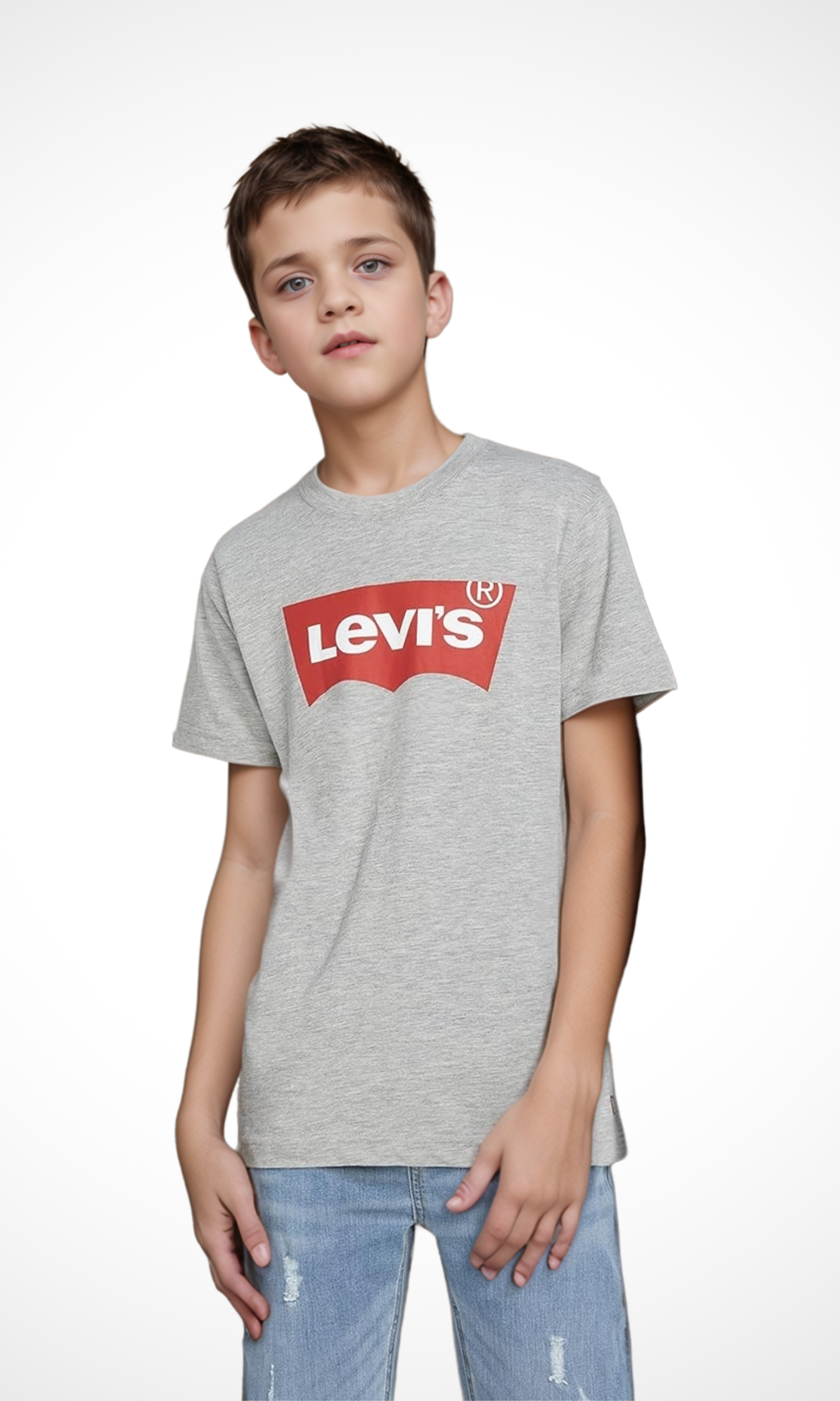 Kids Levi's Short Sleeve T-shirt (Grey -Print Red Logo)