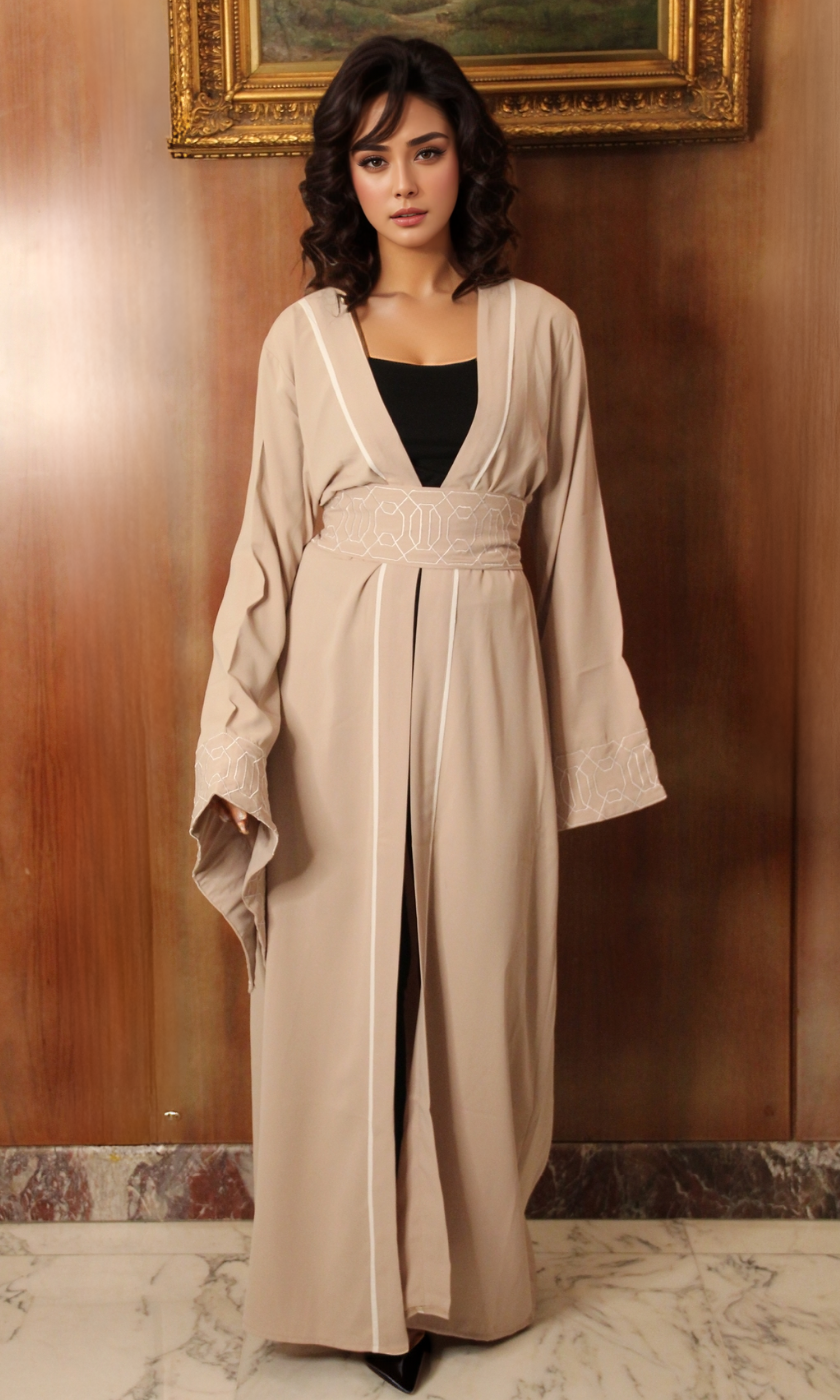 Women Kaftan With Belt (Beige)