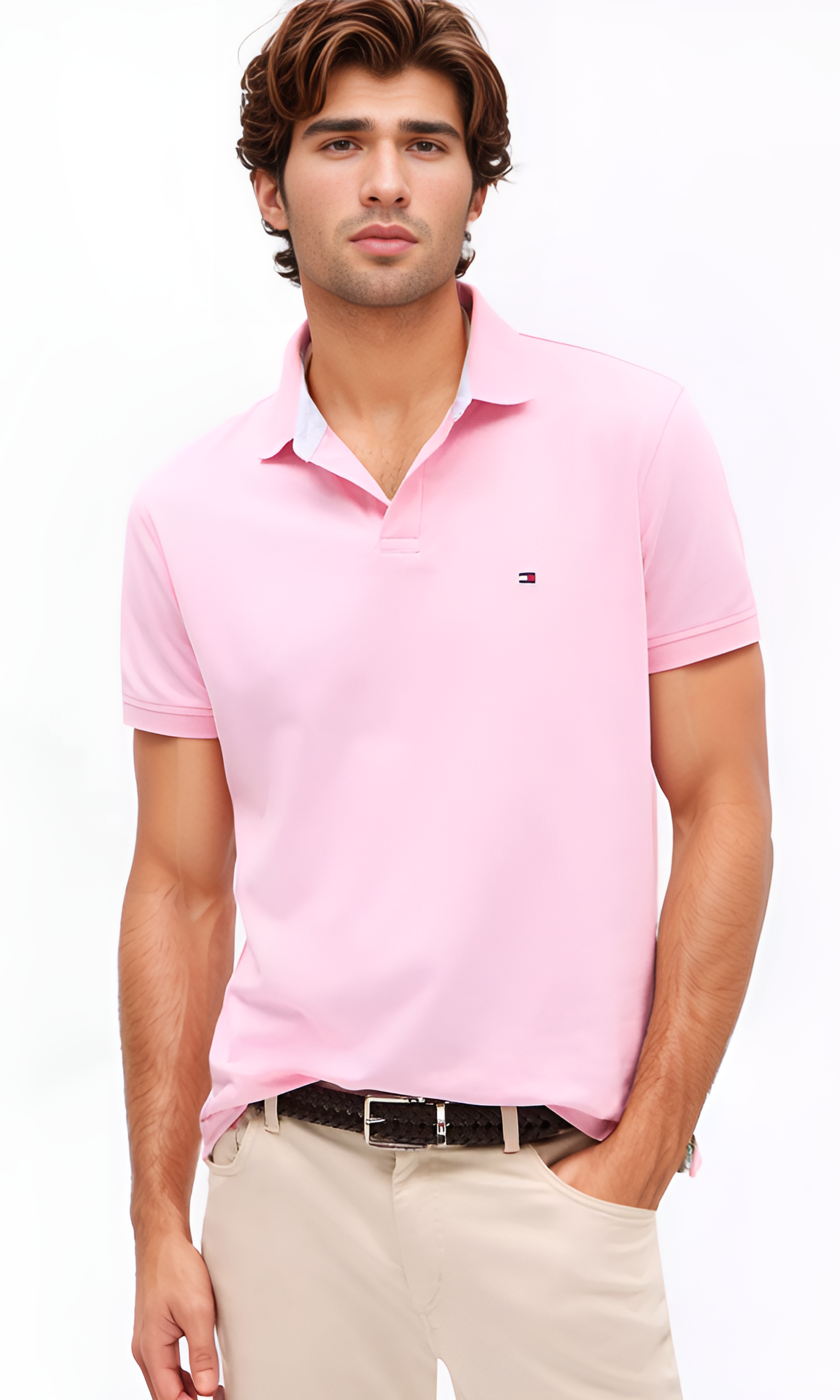 Original Men Solid Cotton Polo Shirt 2 buttons (Pink)