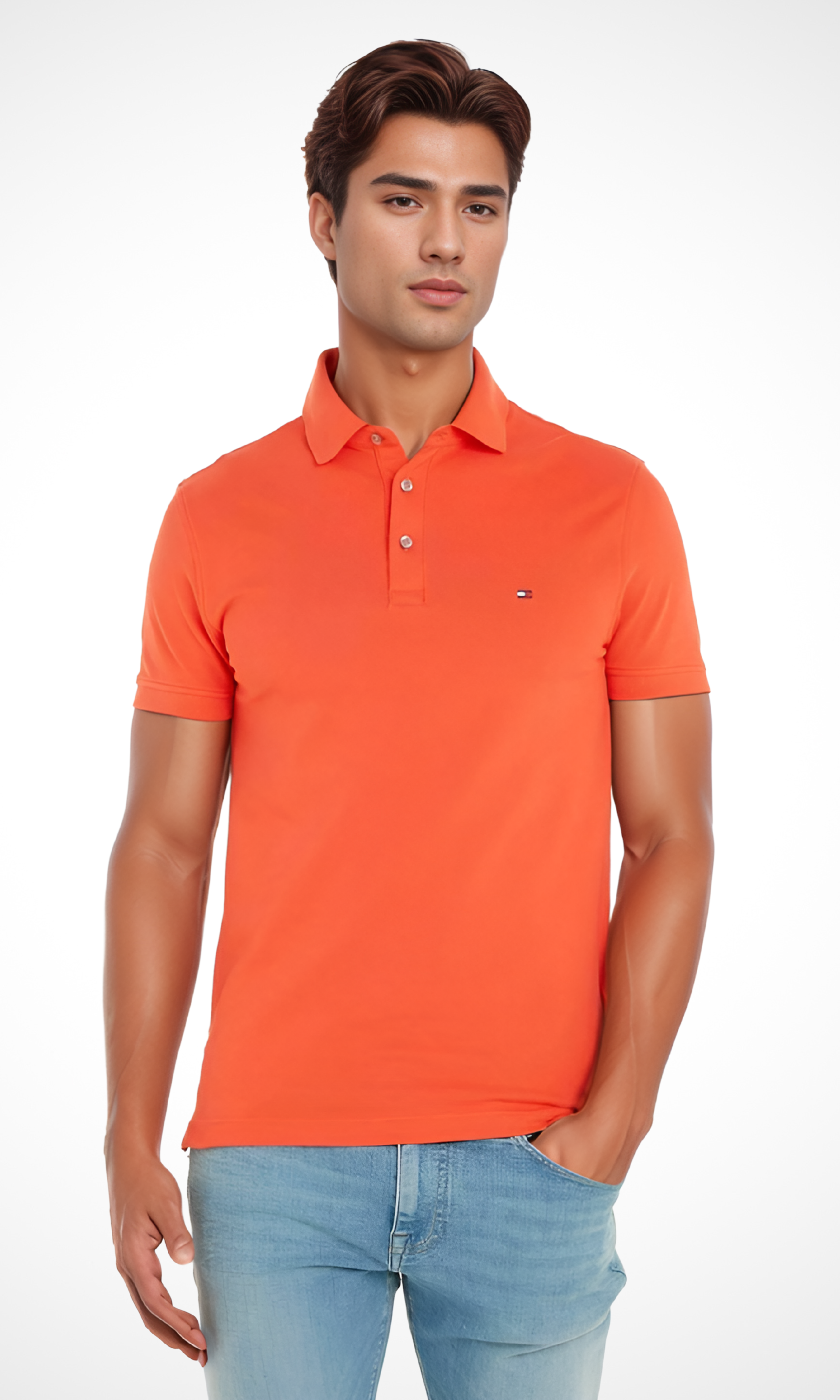 Original Men Solid Polo T-Shirt 3 buttons (Orange)