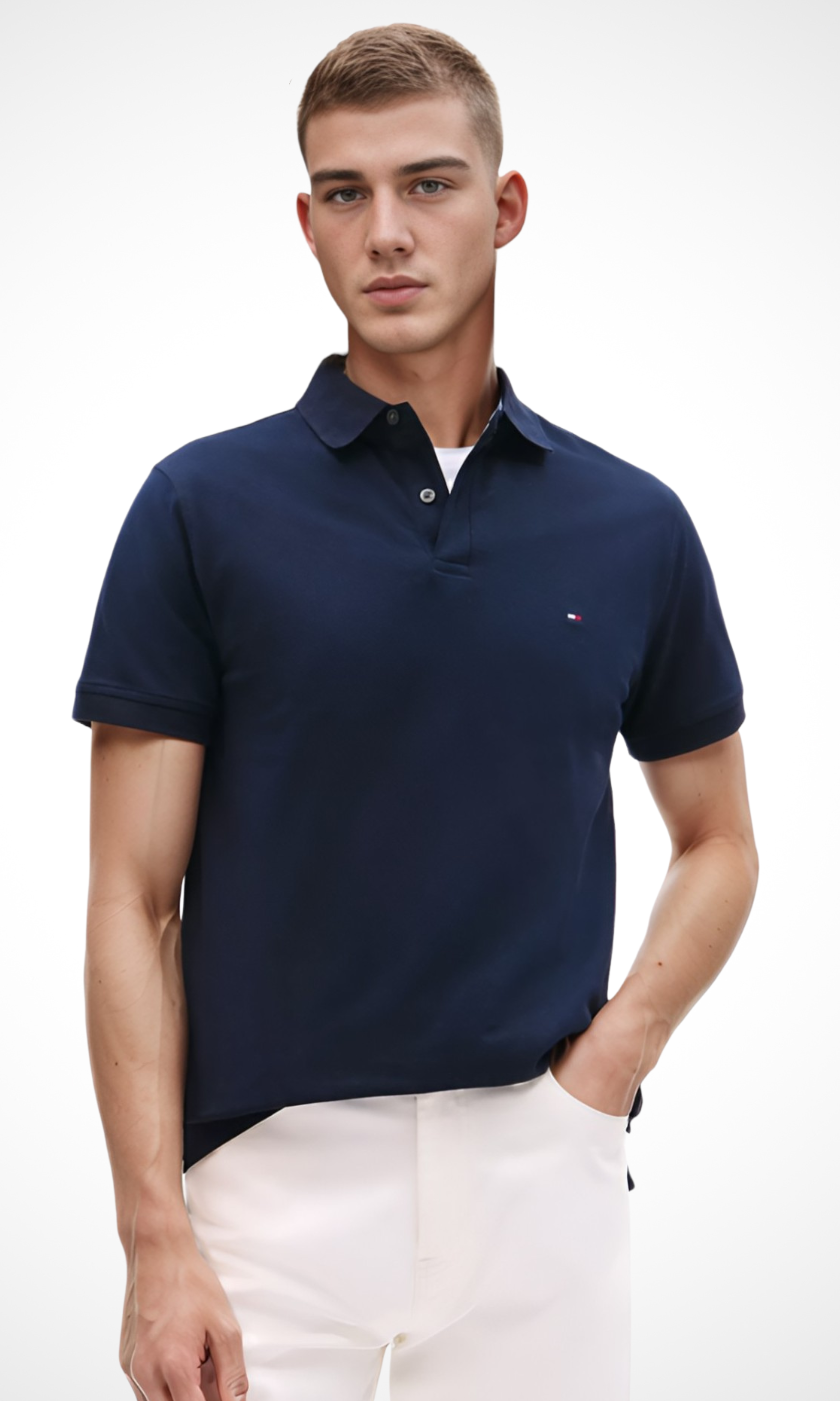 Original Men Solid Cotton Polo Shirt 2 buttons (Dark Blue)