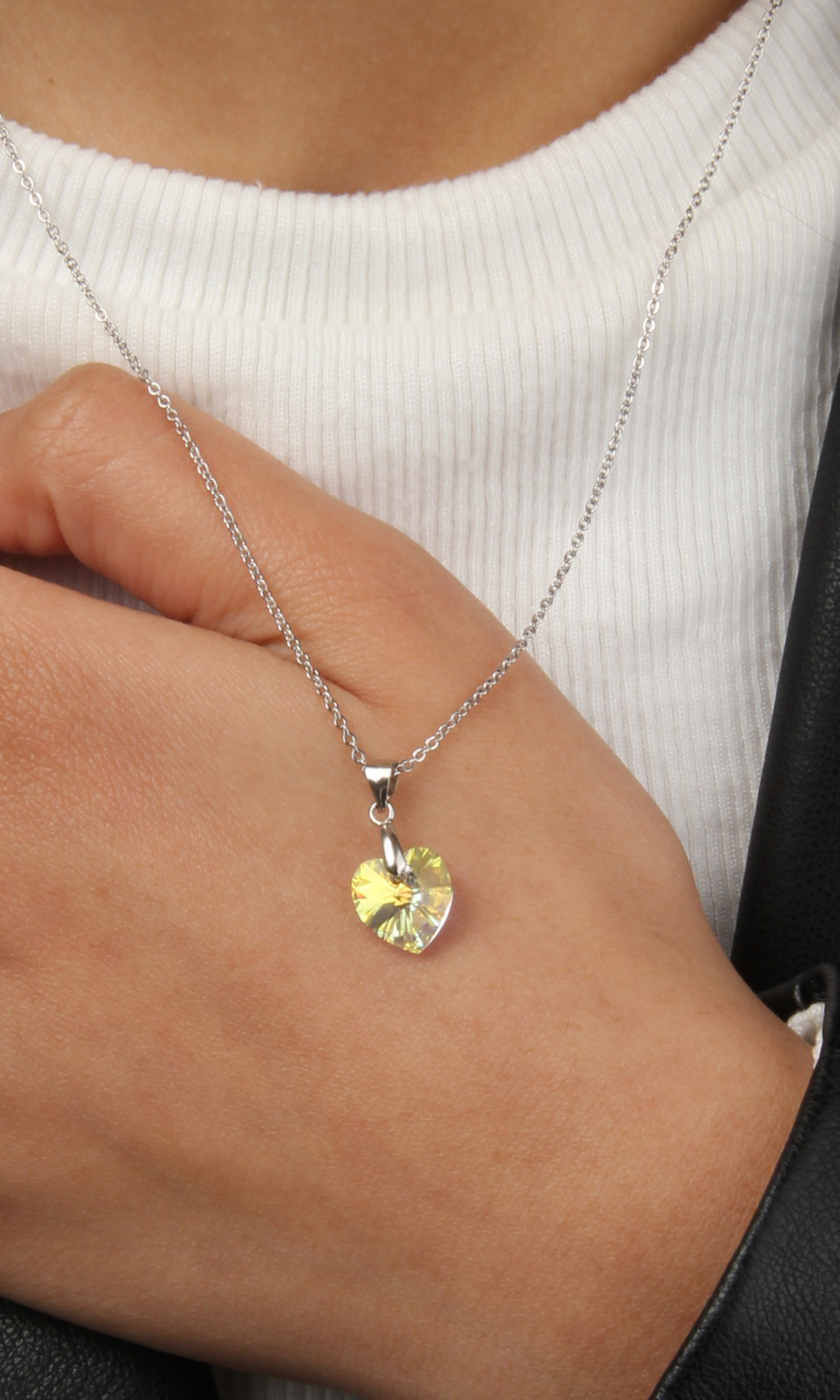 Women Silver Necklace Titanic Heart - Crystal (Yellow)
