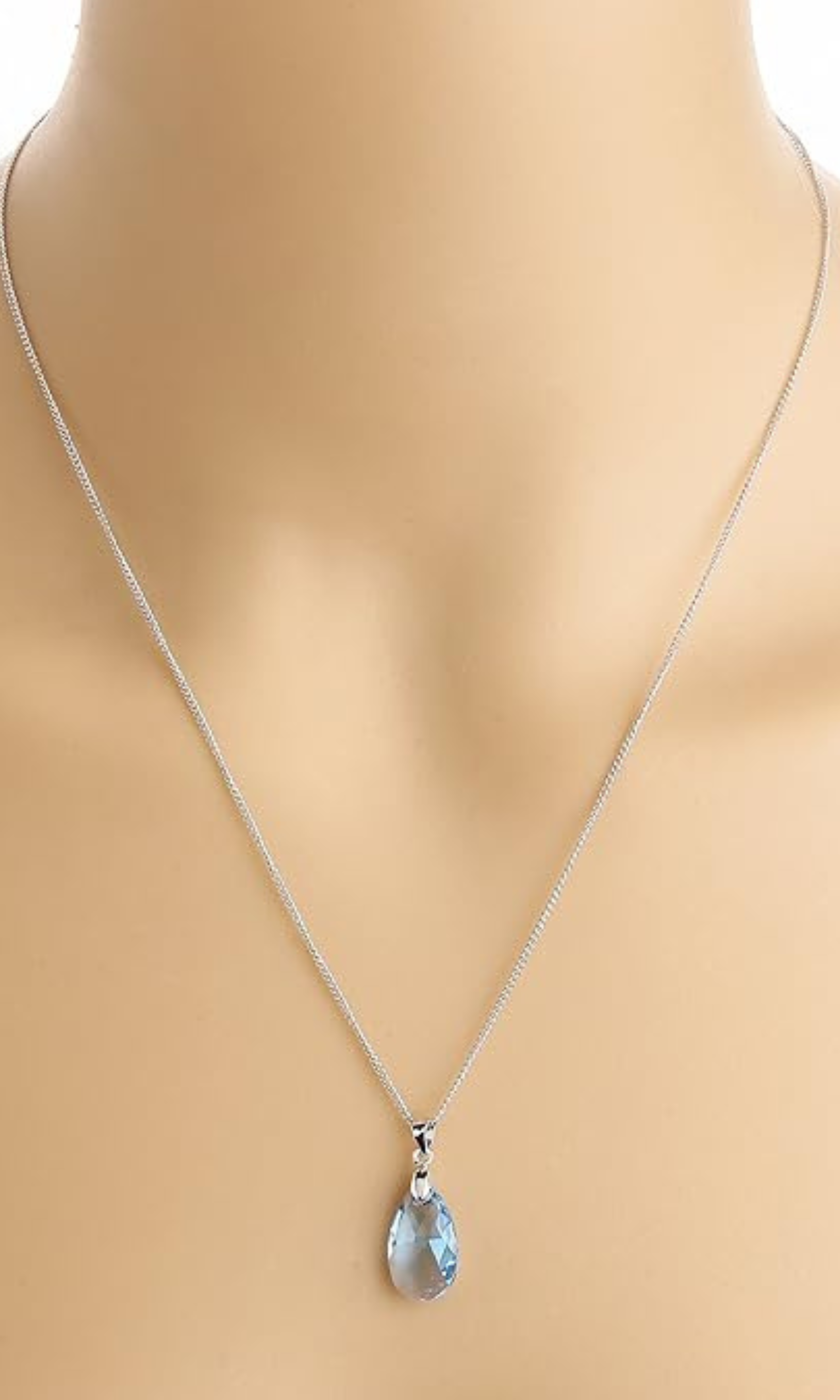 Women Silver Necklace Shape of Water - Crystal (Baby Blue)