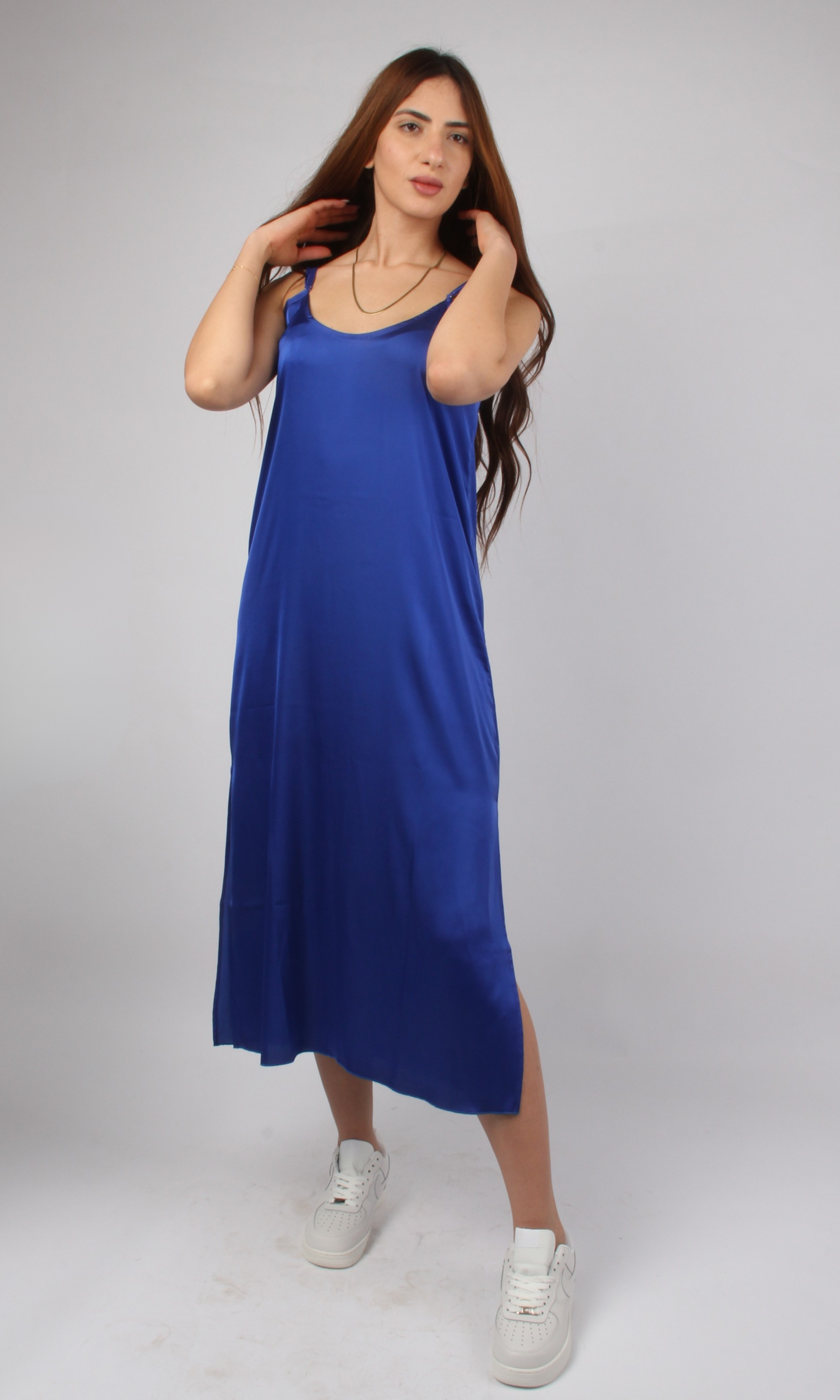 Women Satin Slip Dress (Blue)