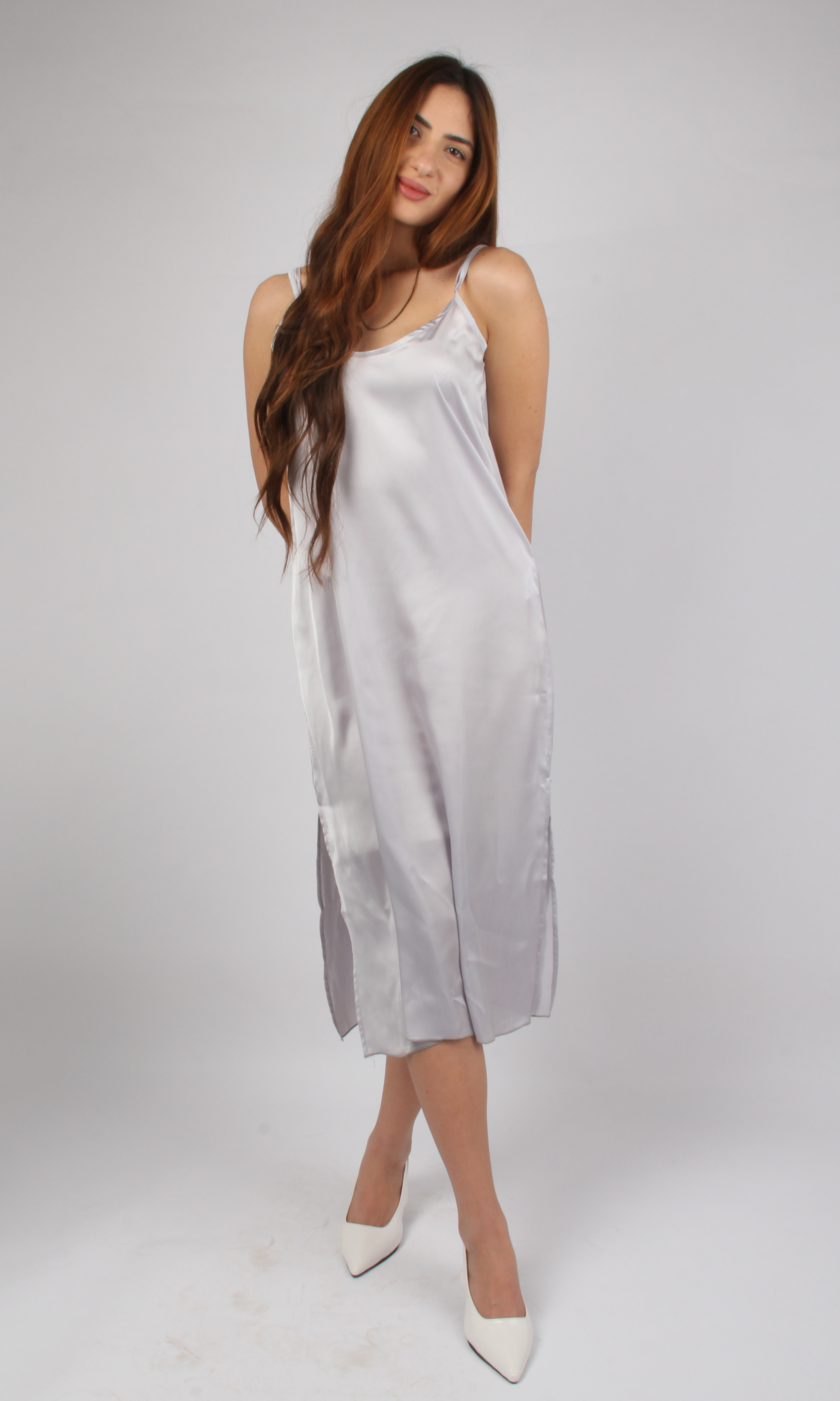 Women Satin Slip Dress (Grey)