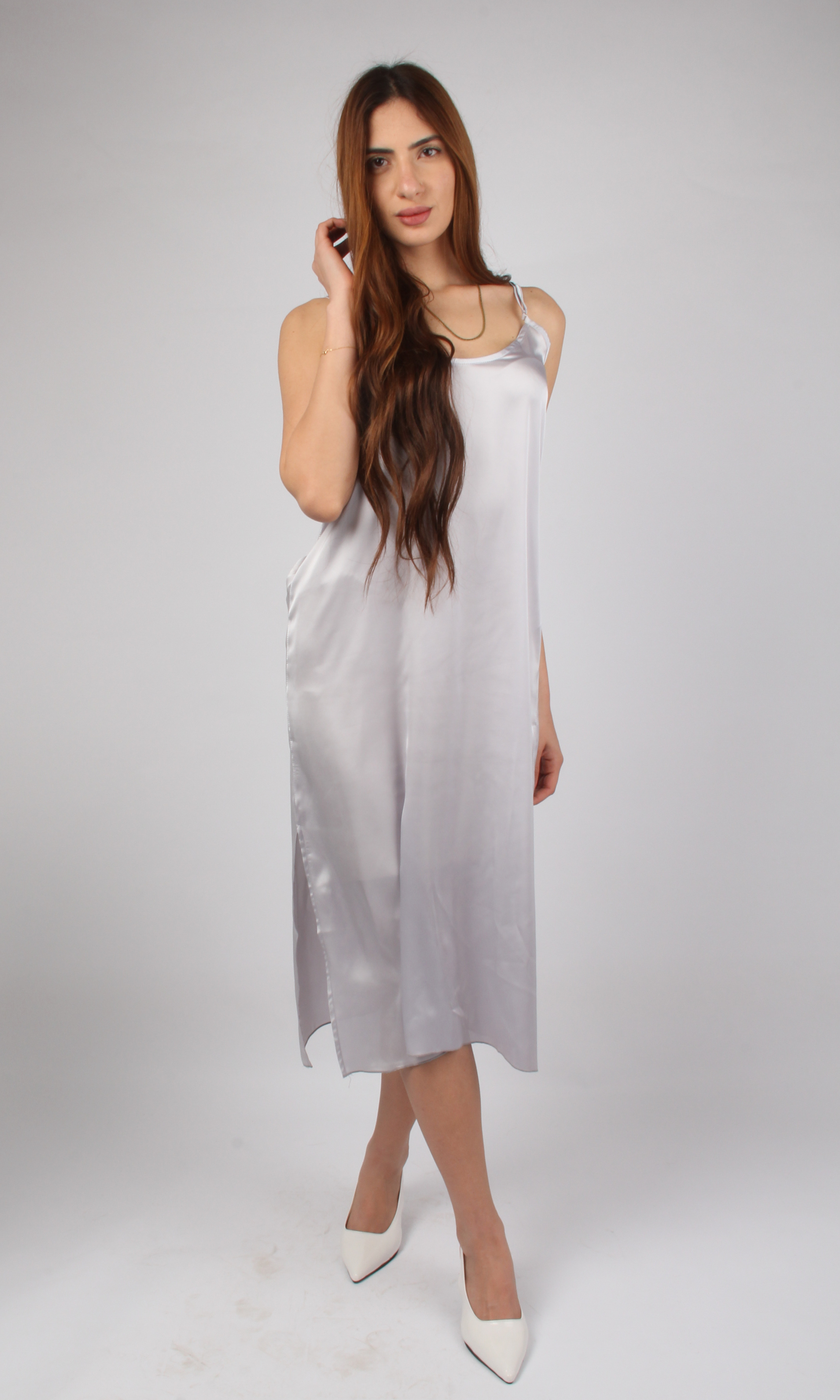Women Satin Slip Dress (Grey)