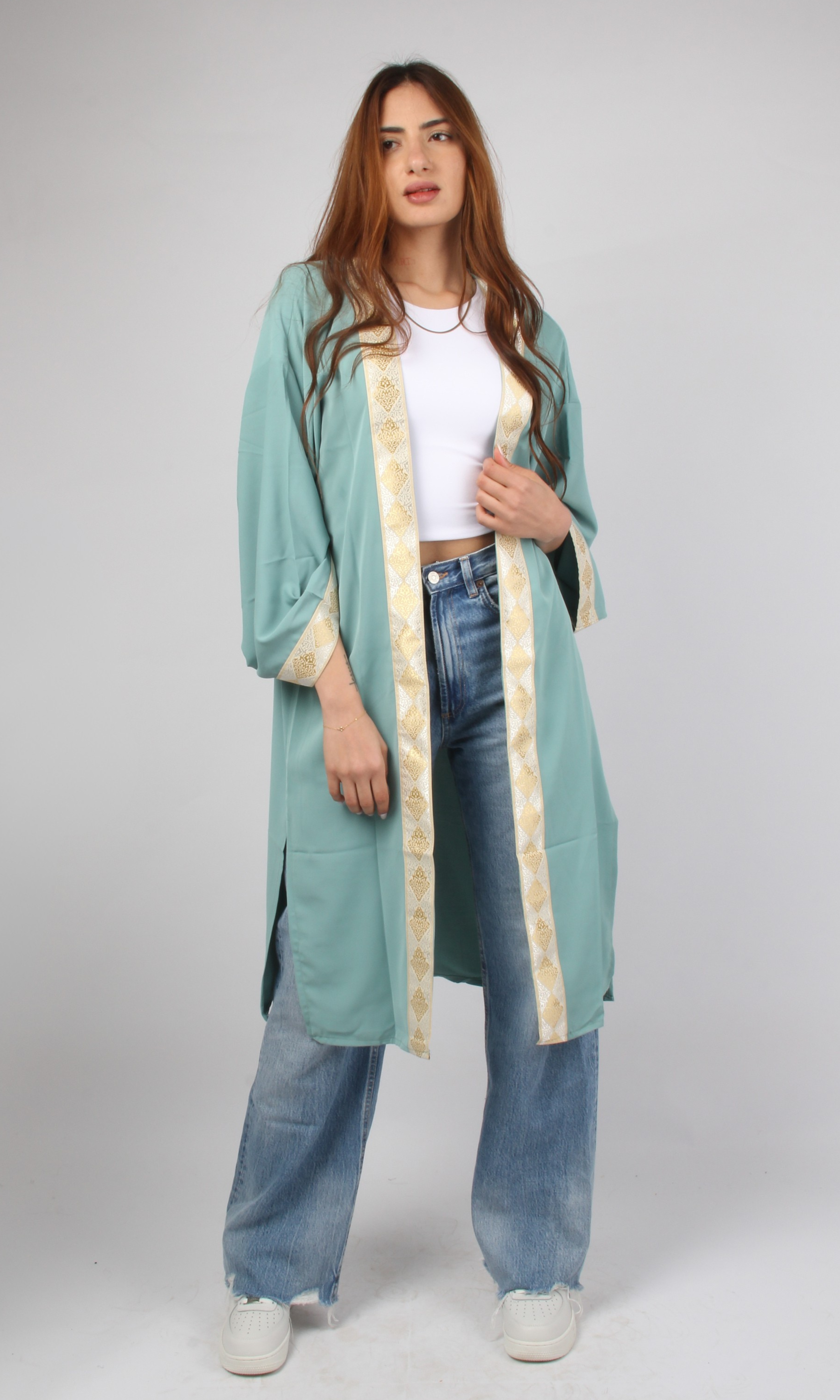 Women Short Cardigan Gold Tape (Green)