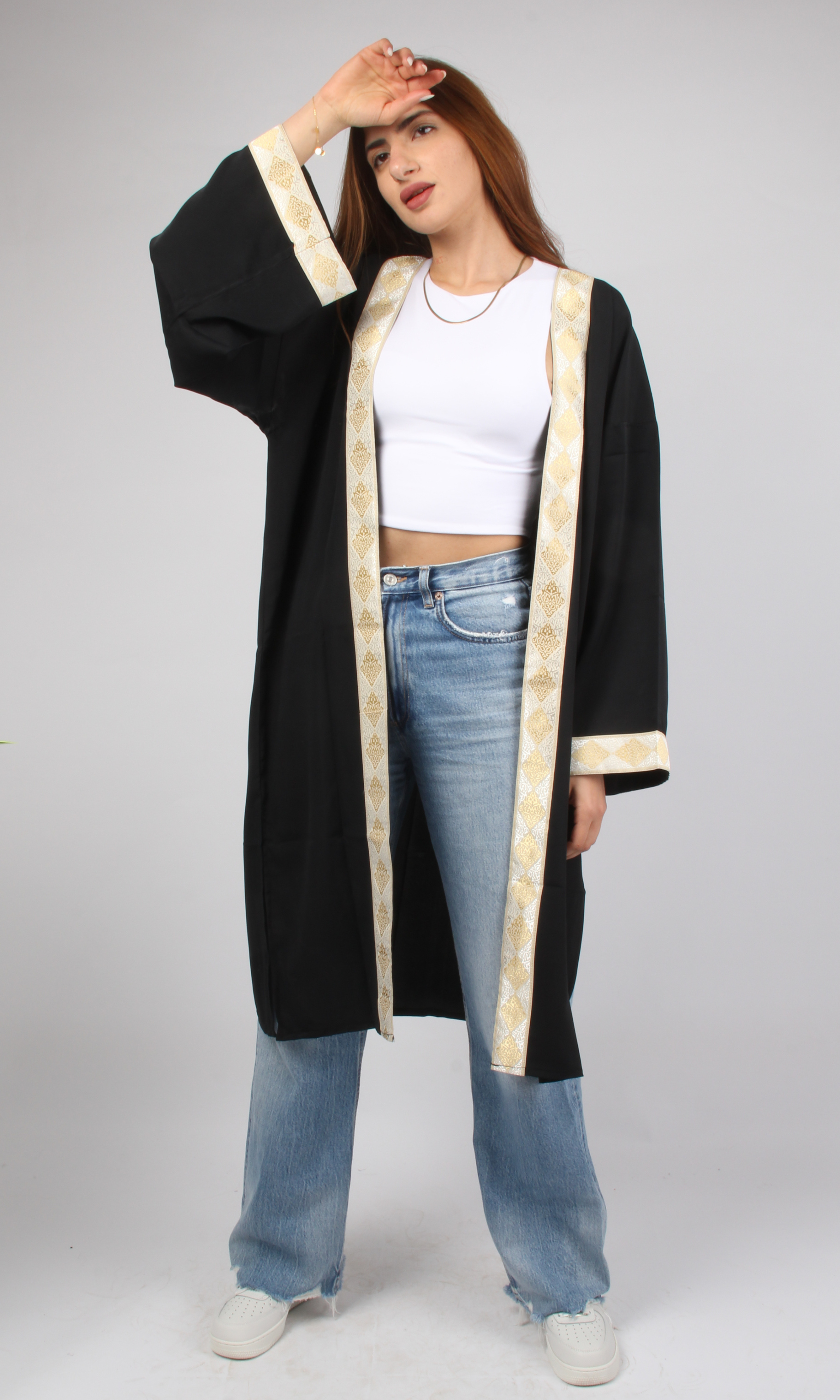Women Short Cardigan Gold Tape (Black)