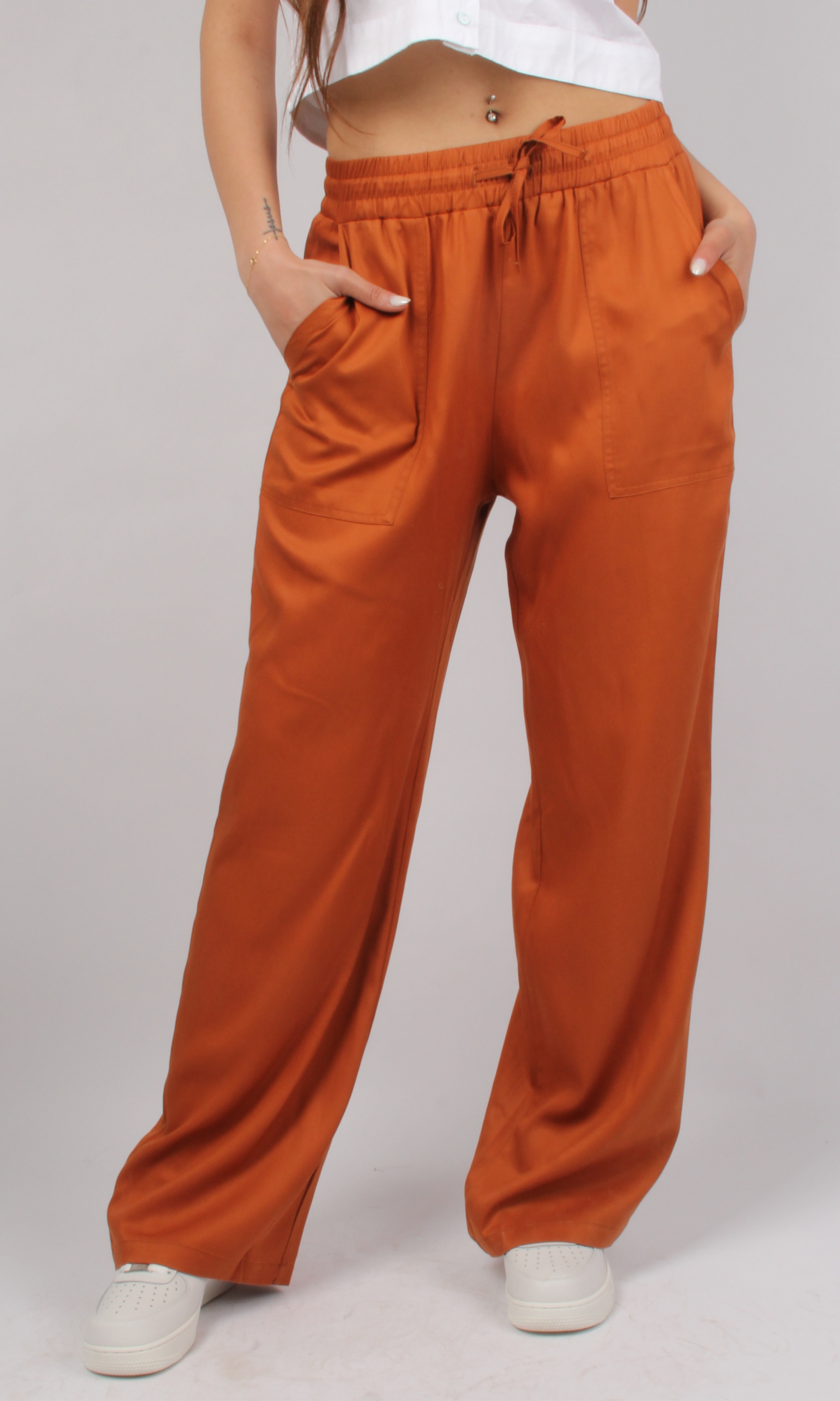 Women Elastic Waist Wide Leg Pants