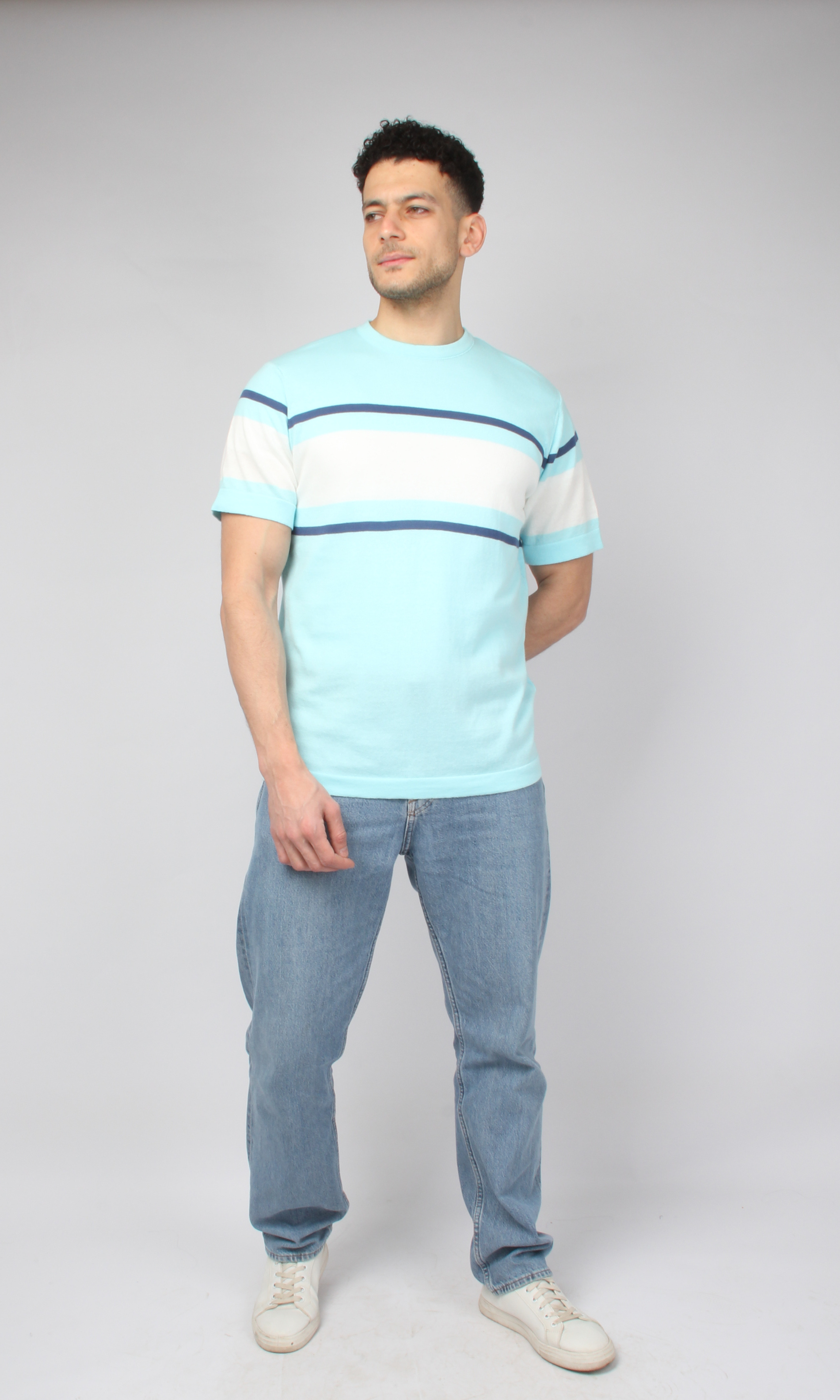 Men Knitted Striped T-Shirt (Mint)