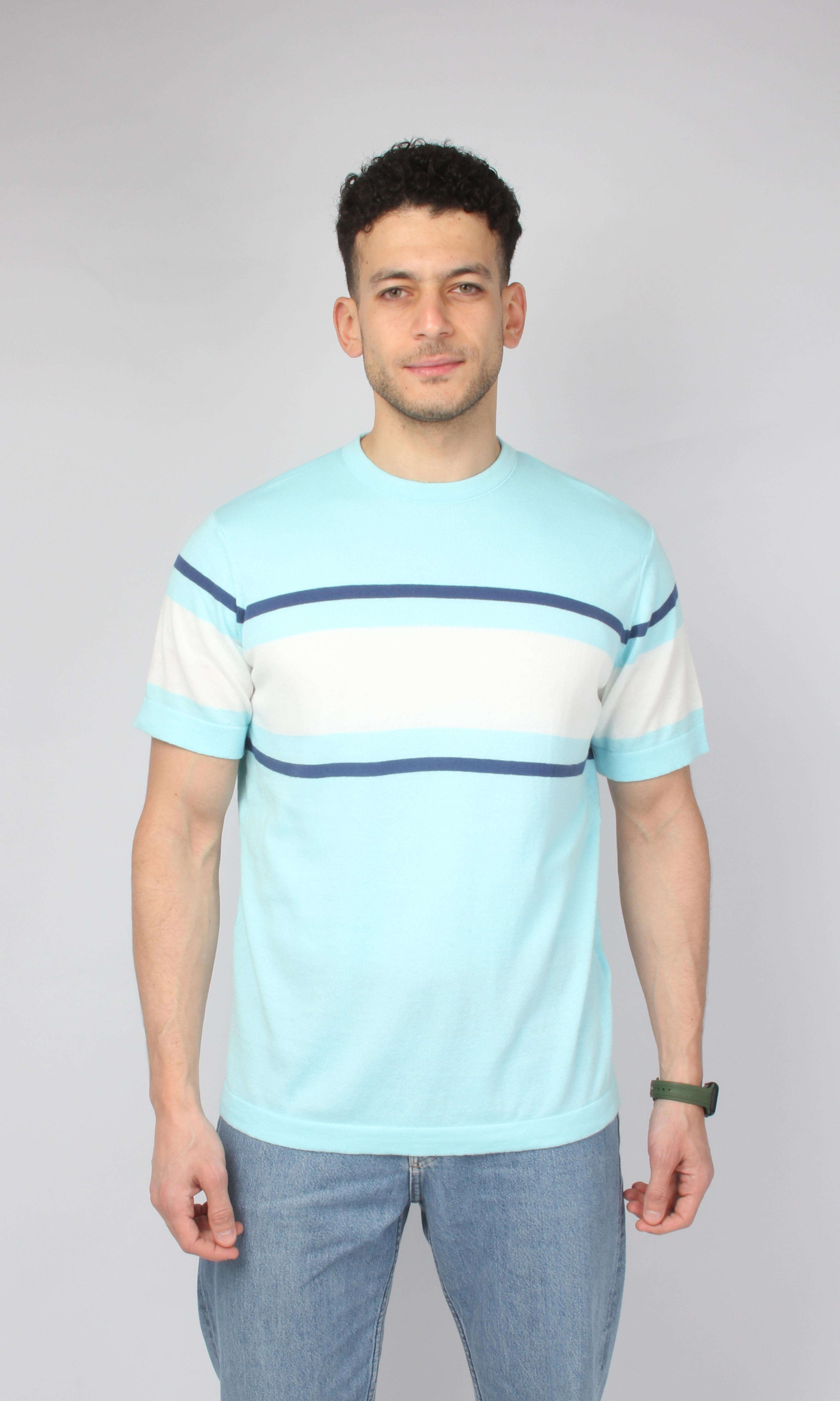 Men Knitted Striped T-Shirt (Mint)