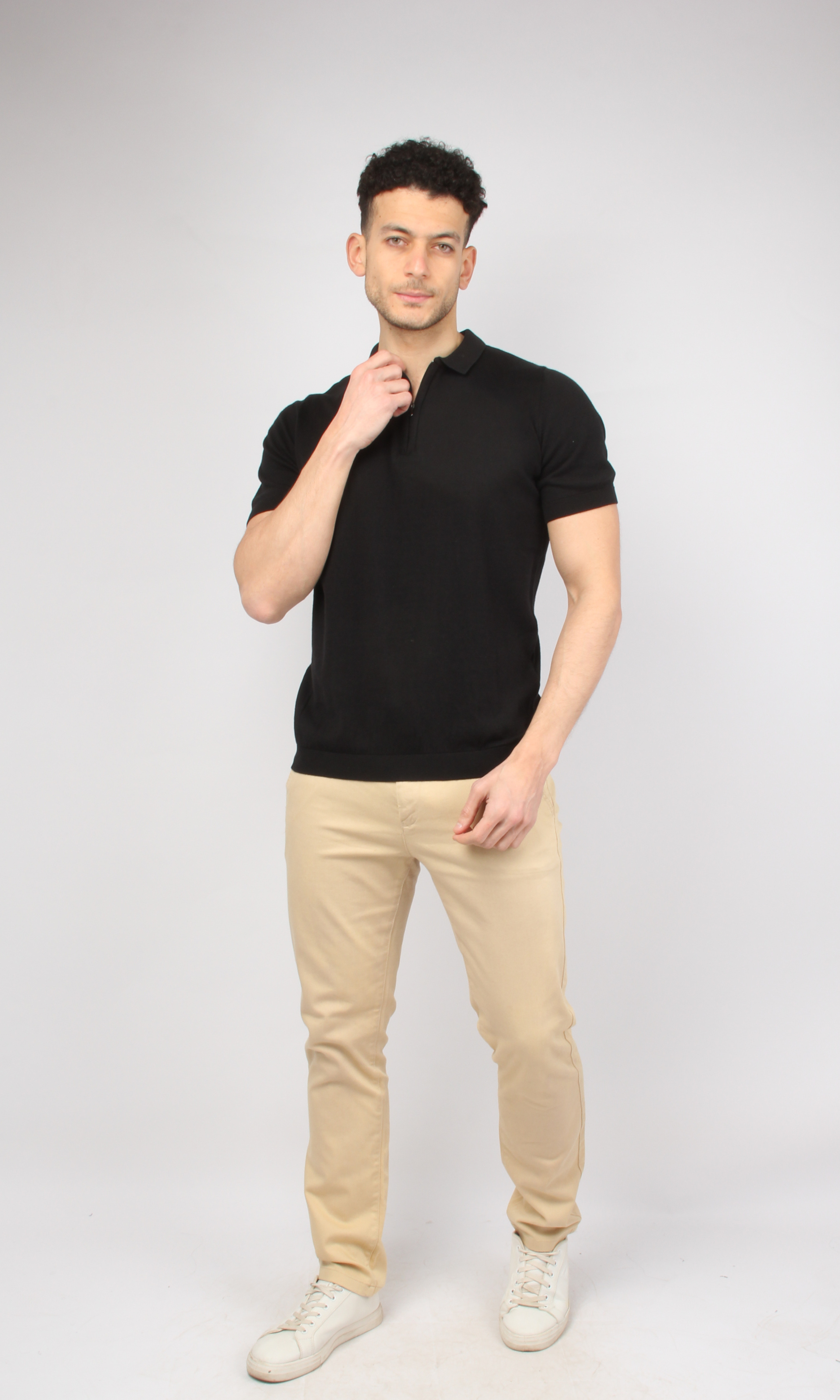 Men Half Zipper Polo Shirt (Black)