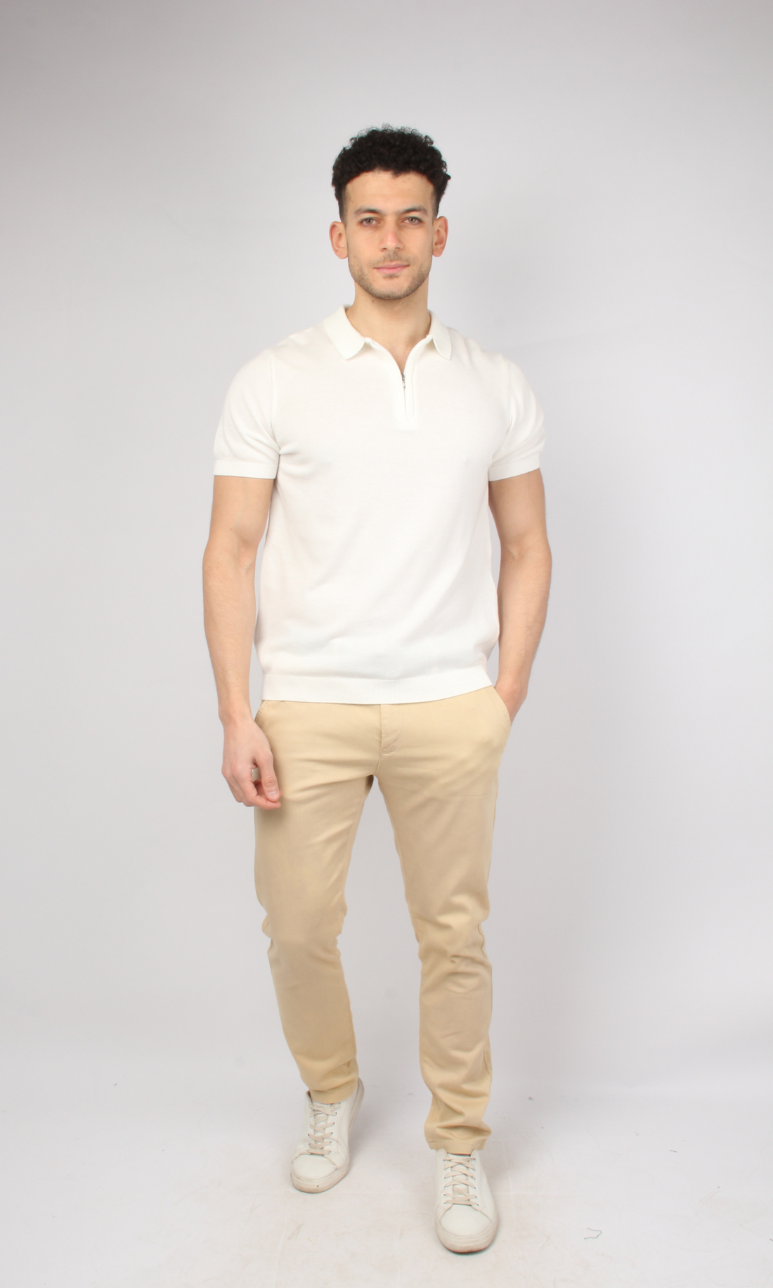 Men Half Zipper Polo Shirt (White)
