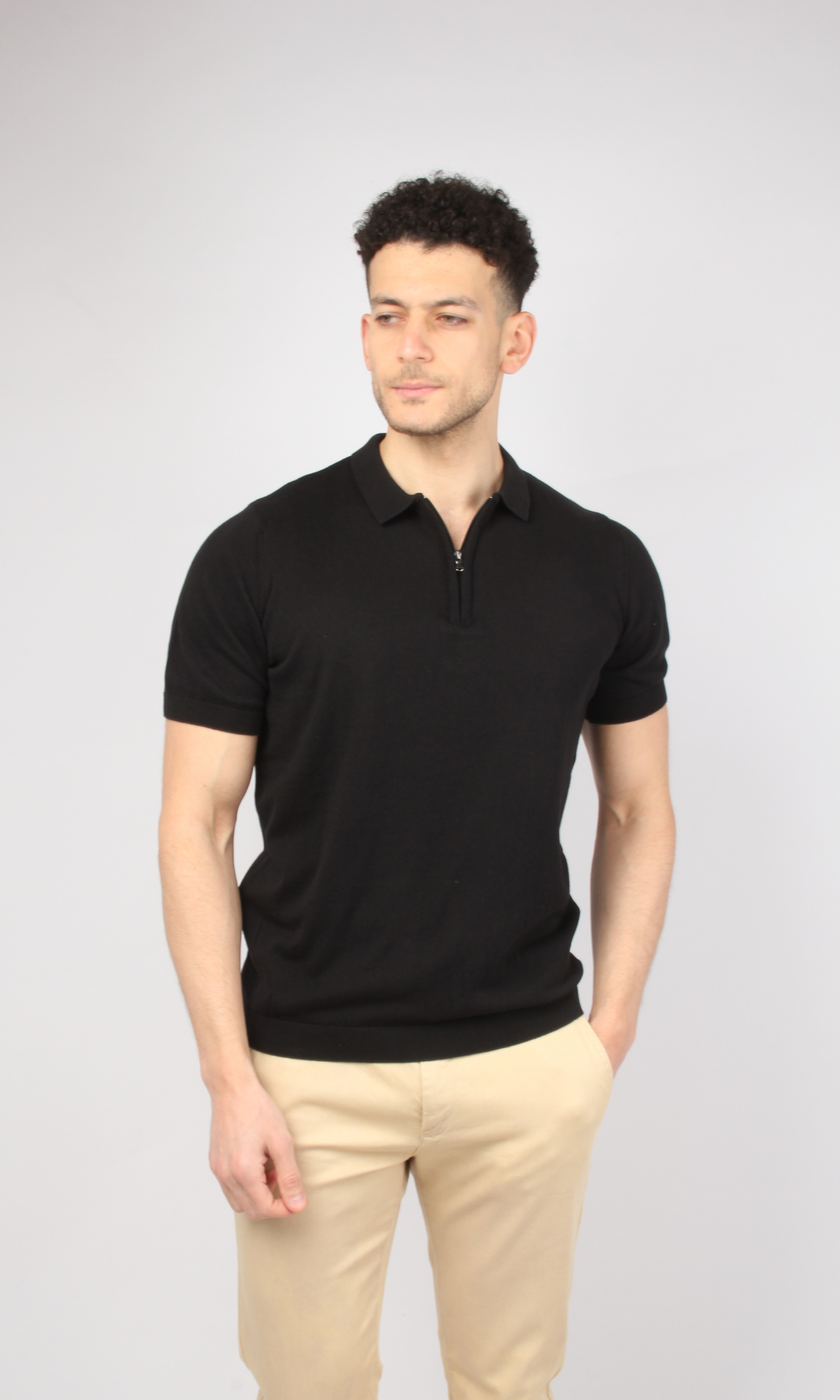 Men Half Zipper Polo Shirt (Black)