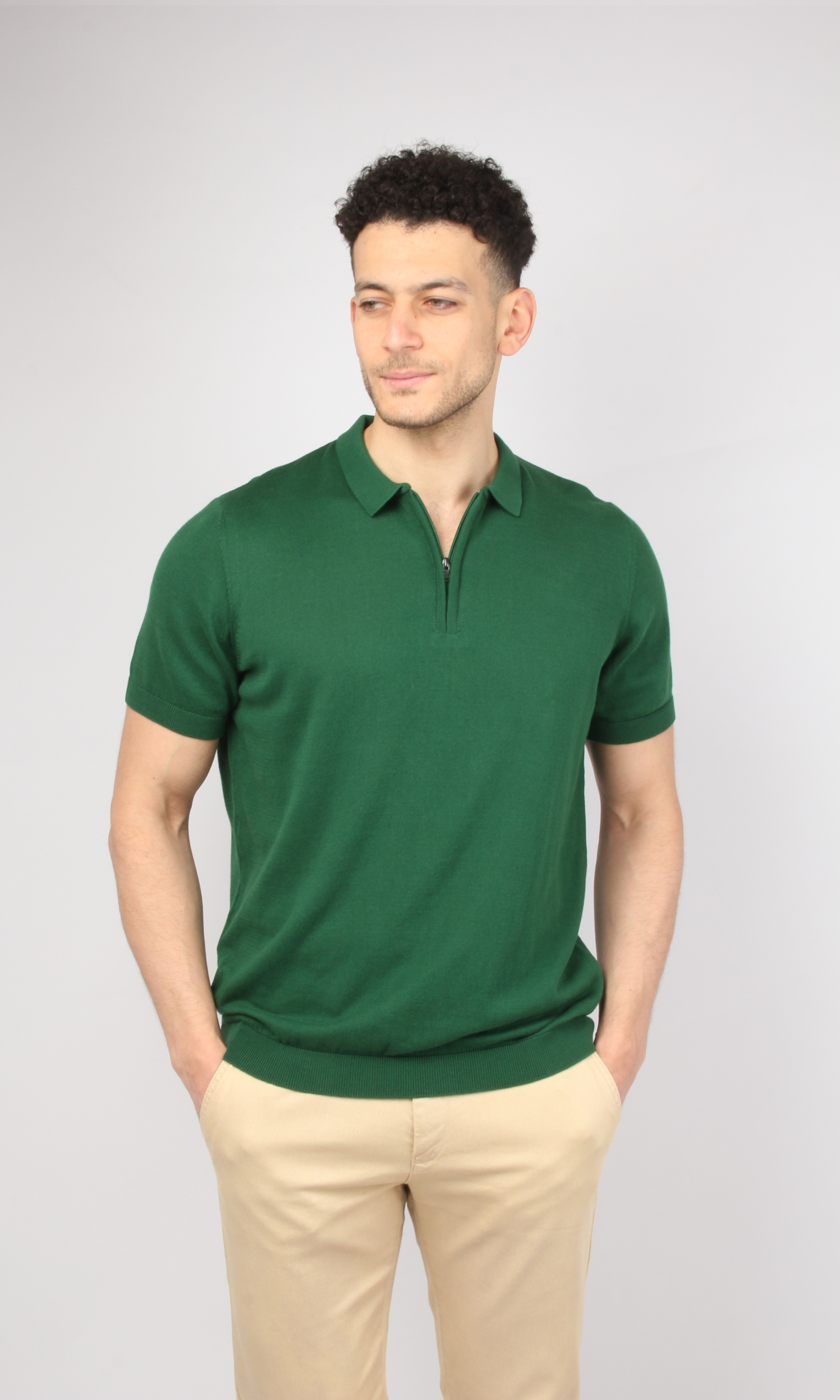 Men Half Zipper Polo Shirt (Green)