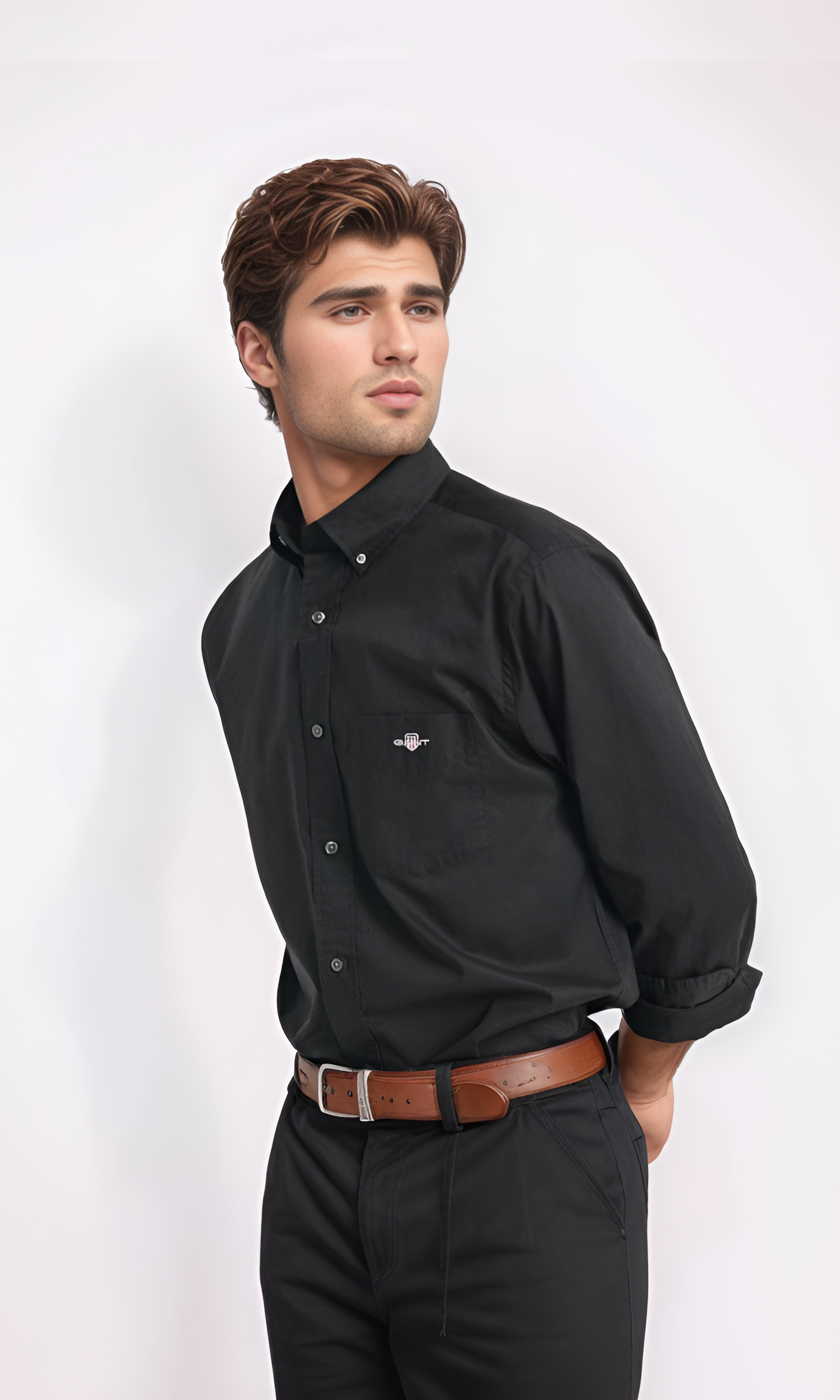 New Men Slim Fit Shirt Oxford (BLACK)
