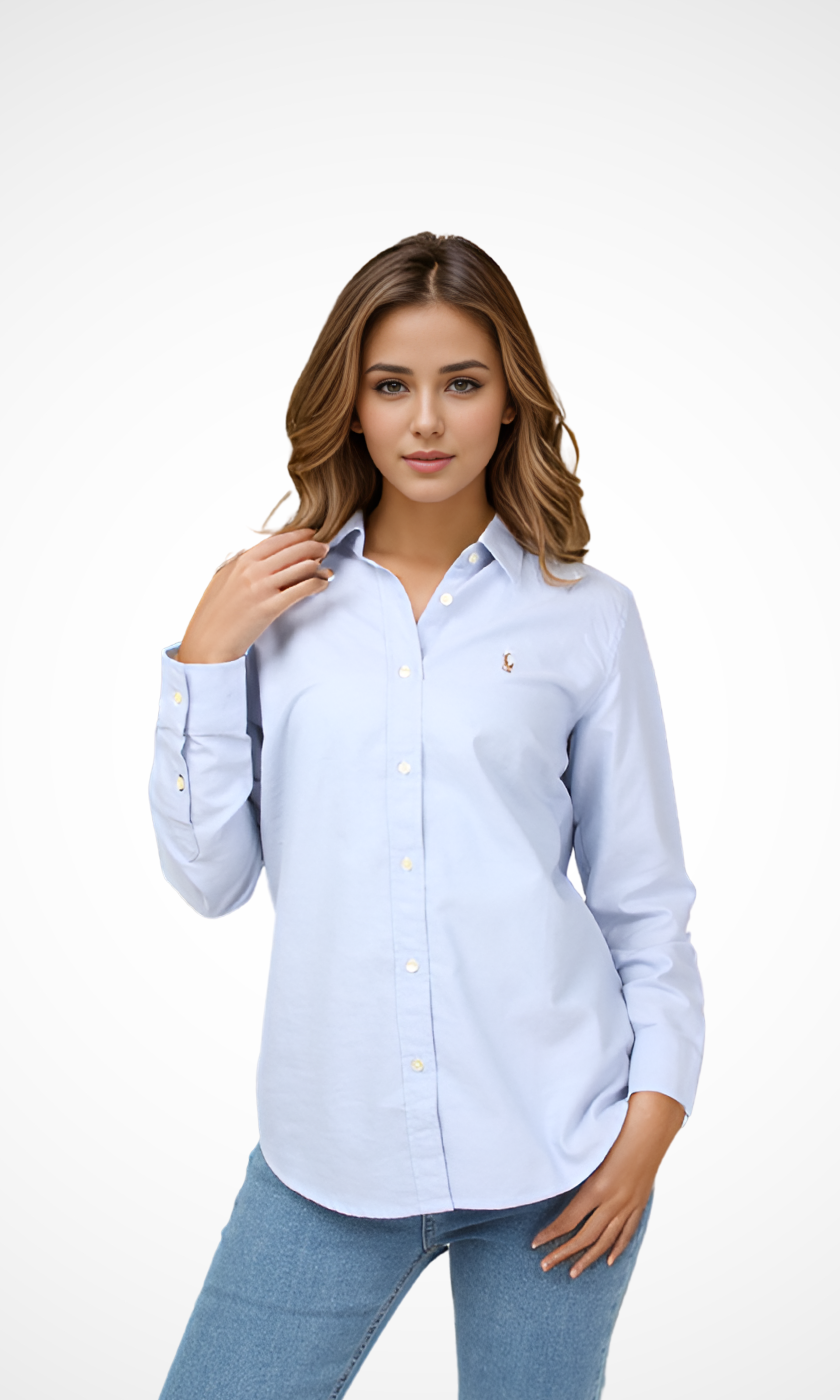 Women Slim Fit Knit Cotton Oxford Shirt (Baby Blue)