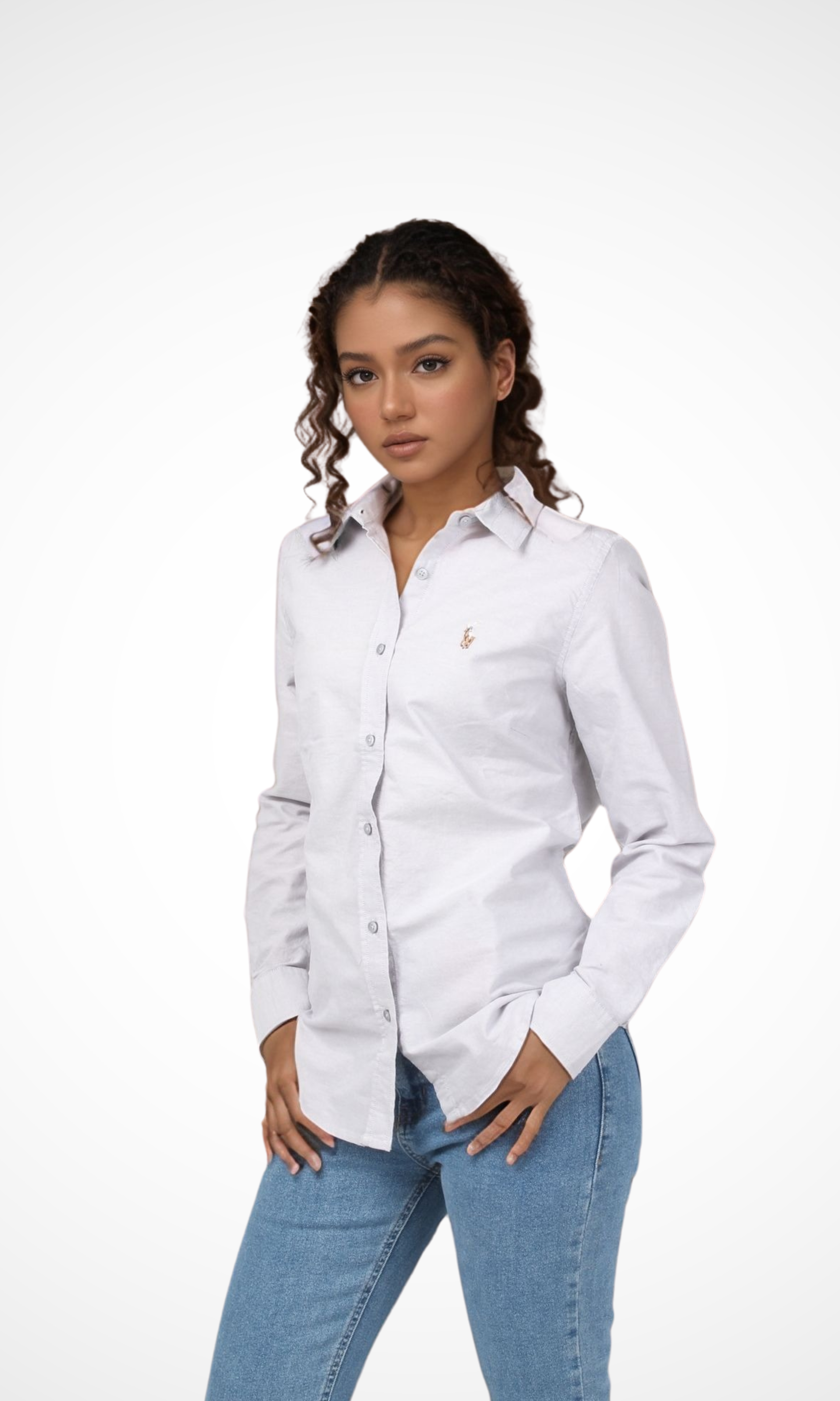 Women Slim Fit Knit Cotton Oxford Shirt (Grey)
