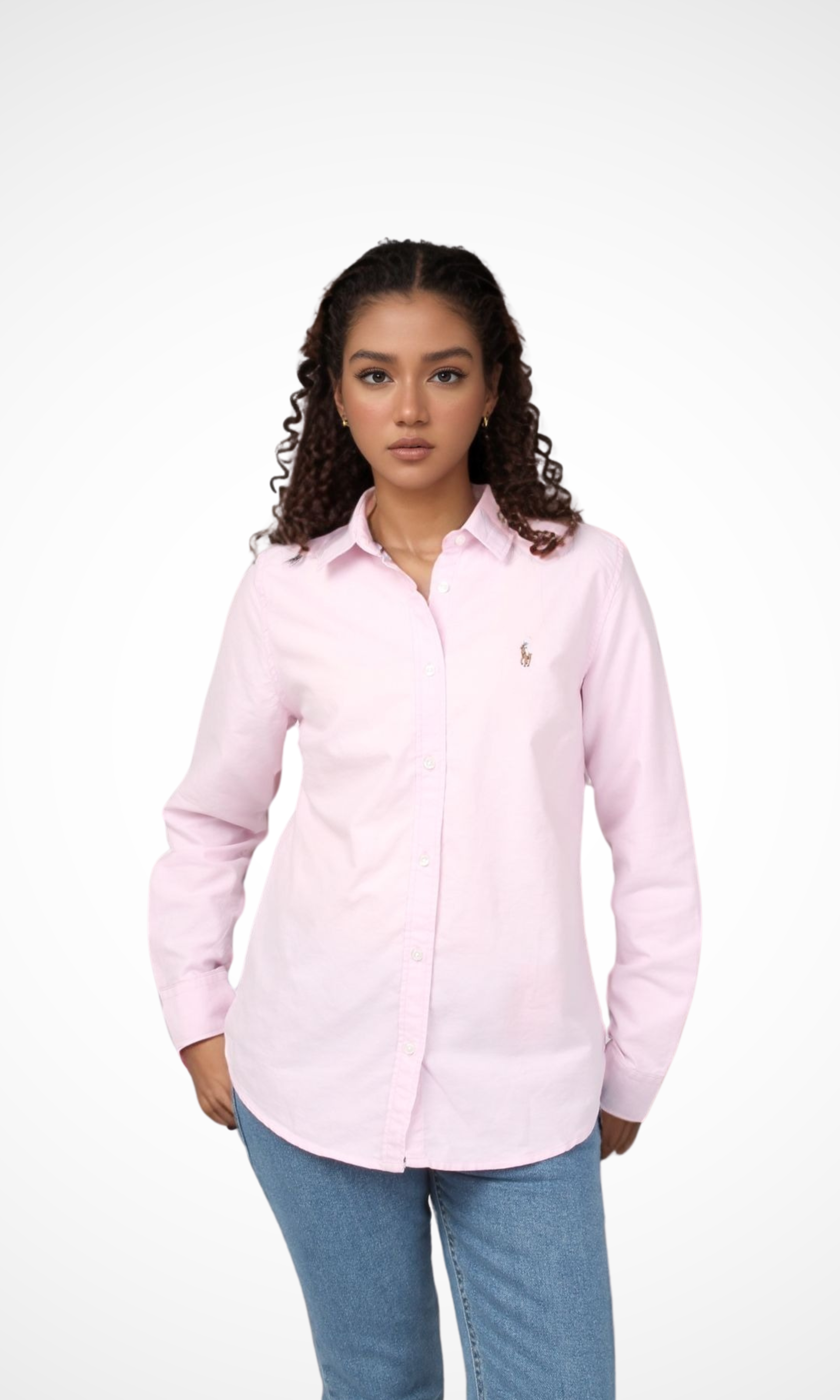 Women Slim Fit Knit Cotton Oxford Shirt (Pink)