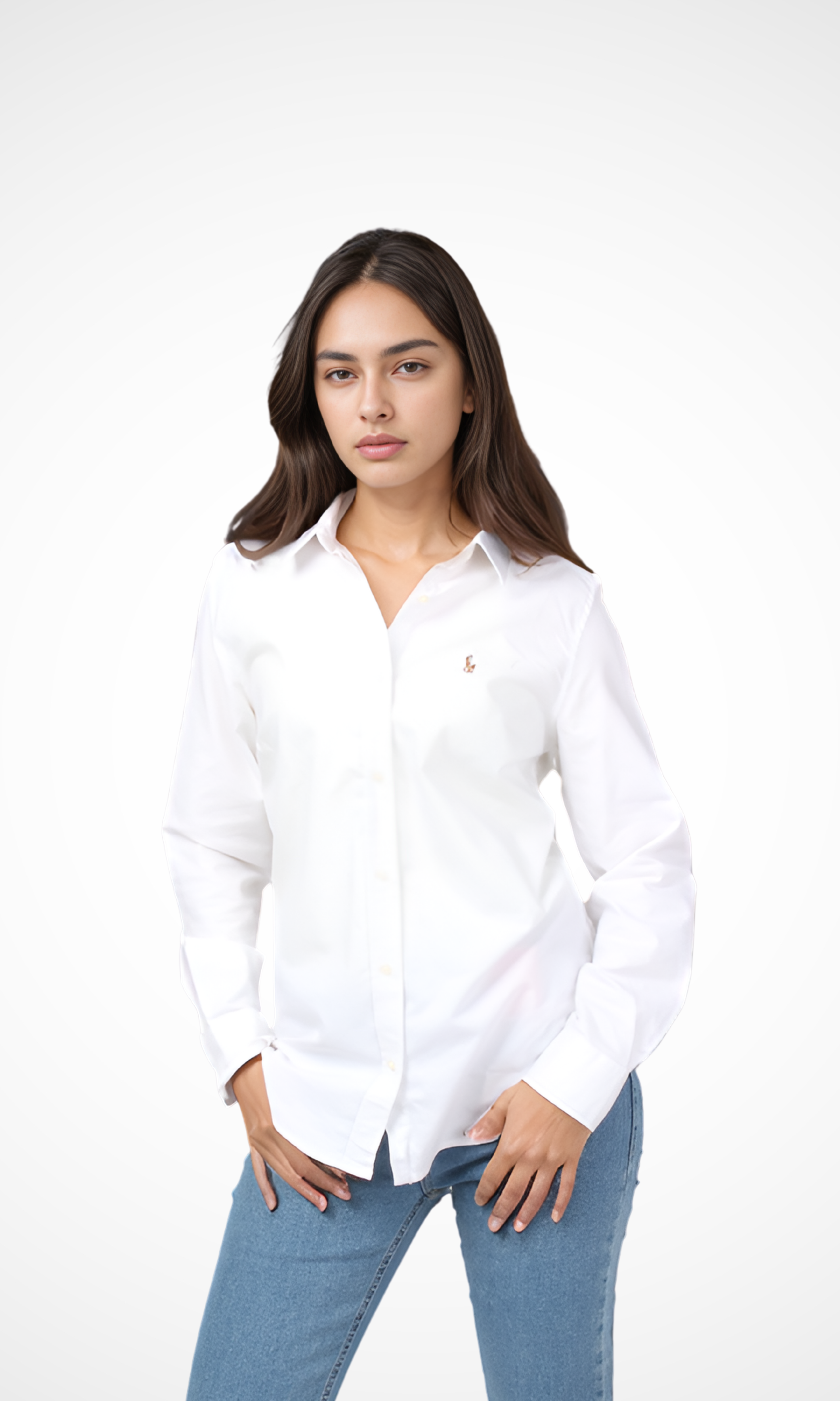 Women Slim Fit Knit Cotton Oxford Shirt (White)