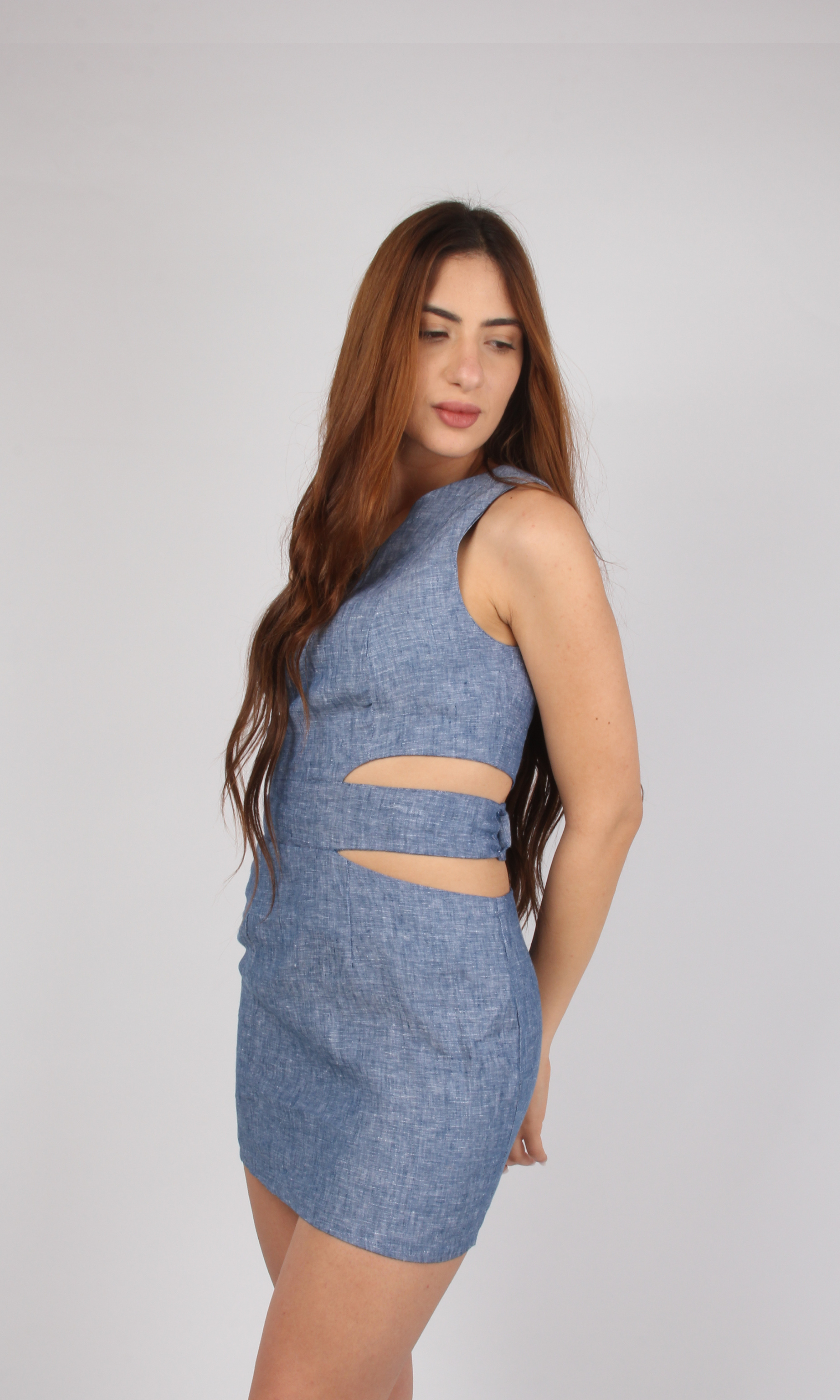 Women One-Shoulder Linen Mini Dress
