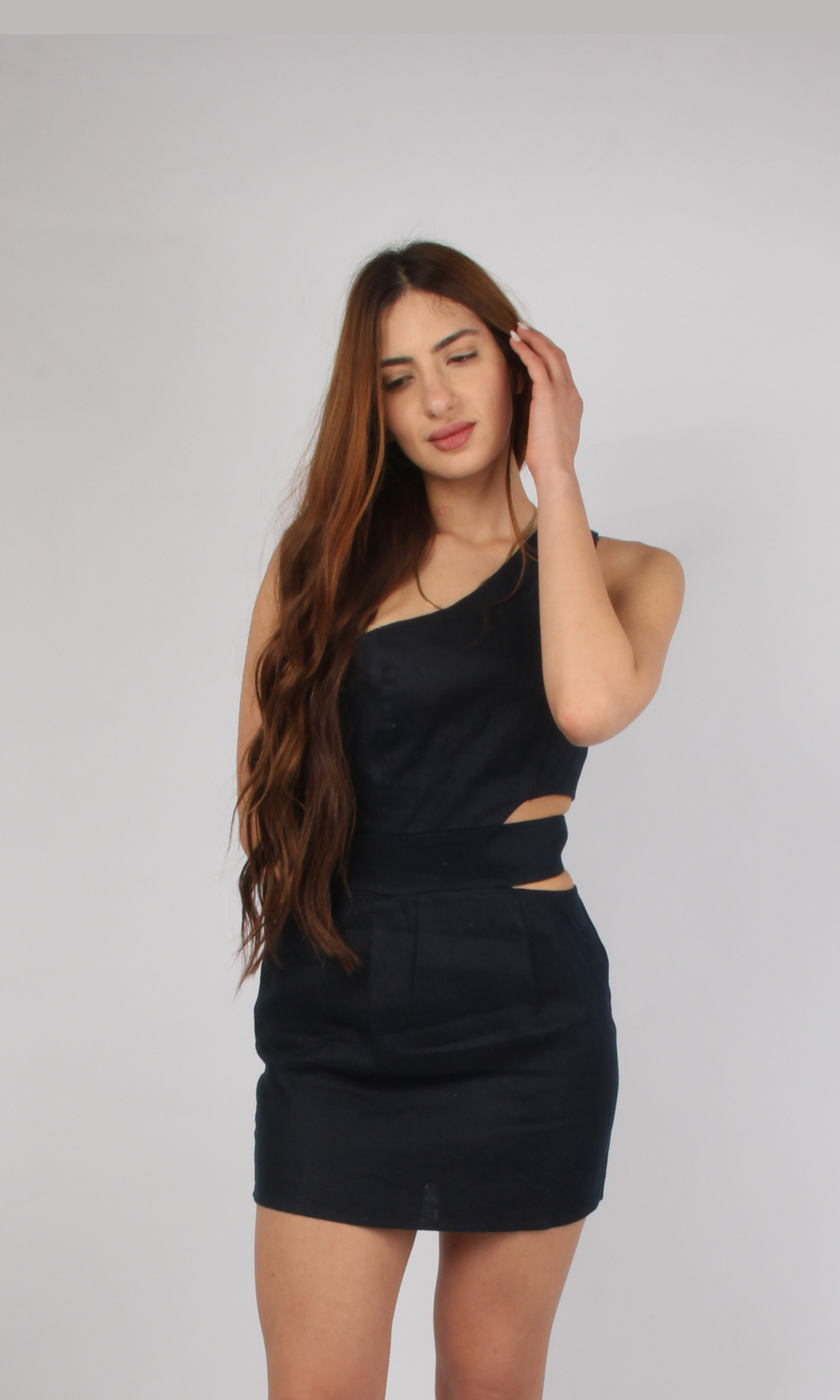Women One-Shoulder Linen Mini Dress
