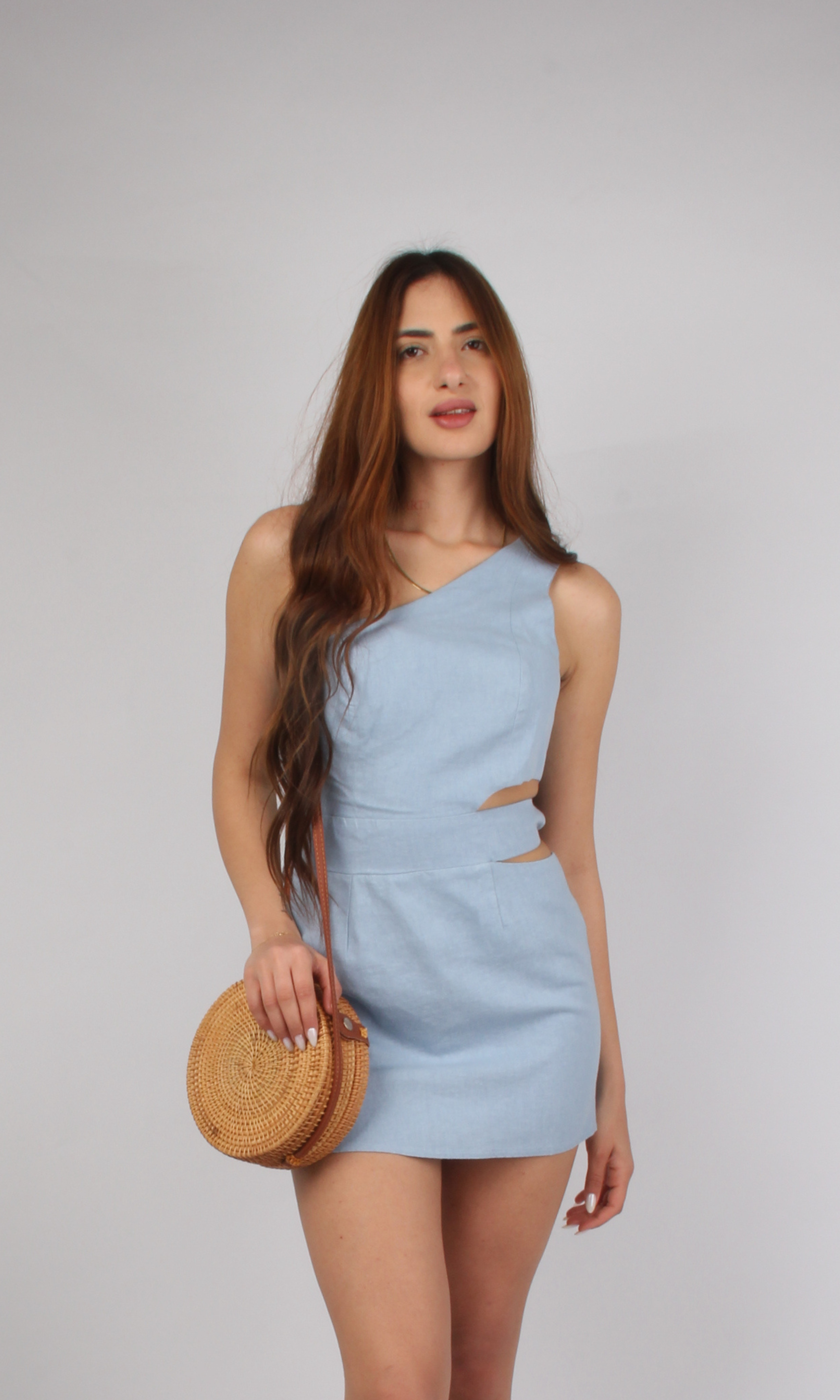 Women One-Shoulder Linen Mini Dress