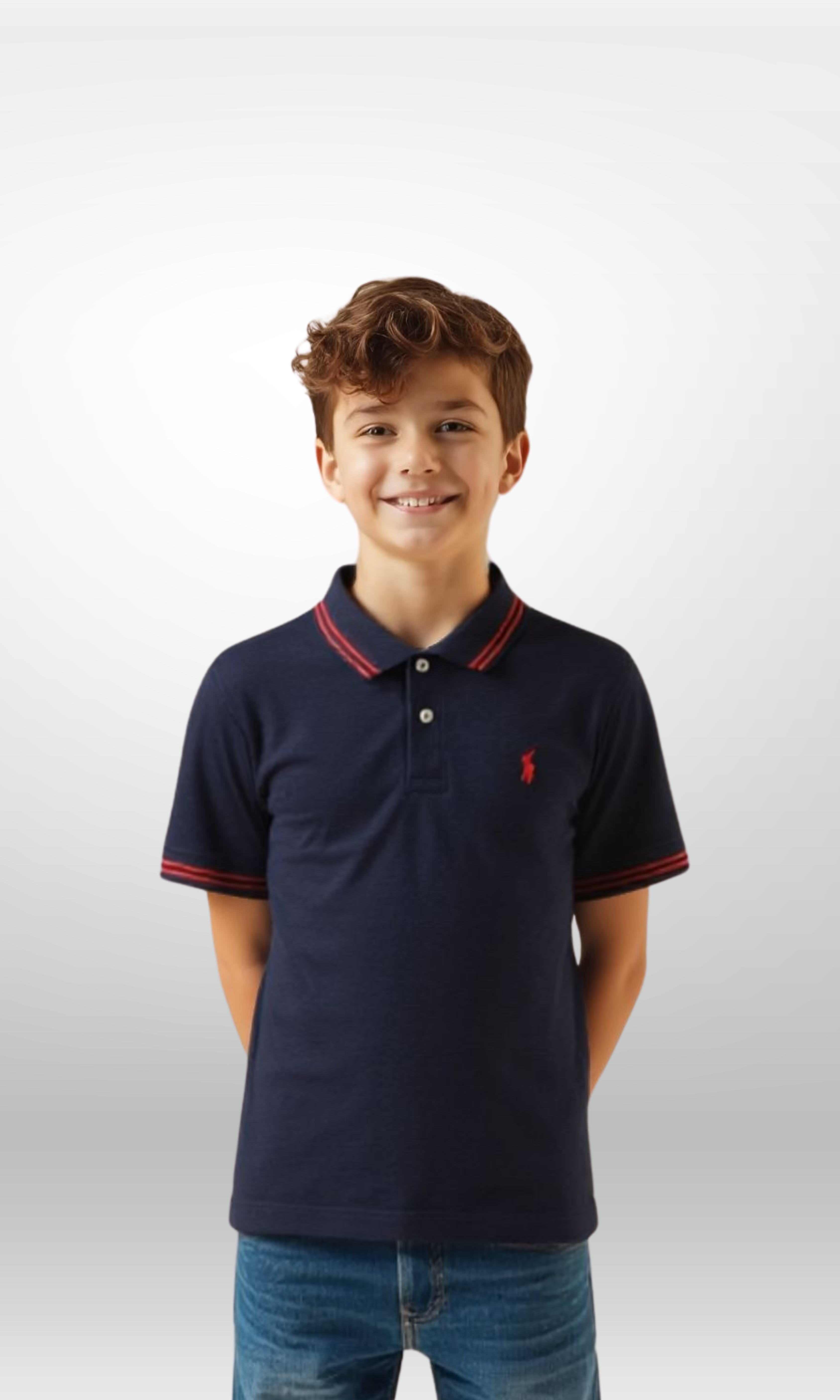 Kids Cotton Mesh Polo T-Shirt (Navy Blue)