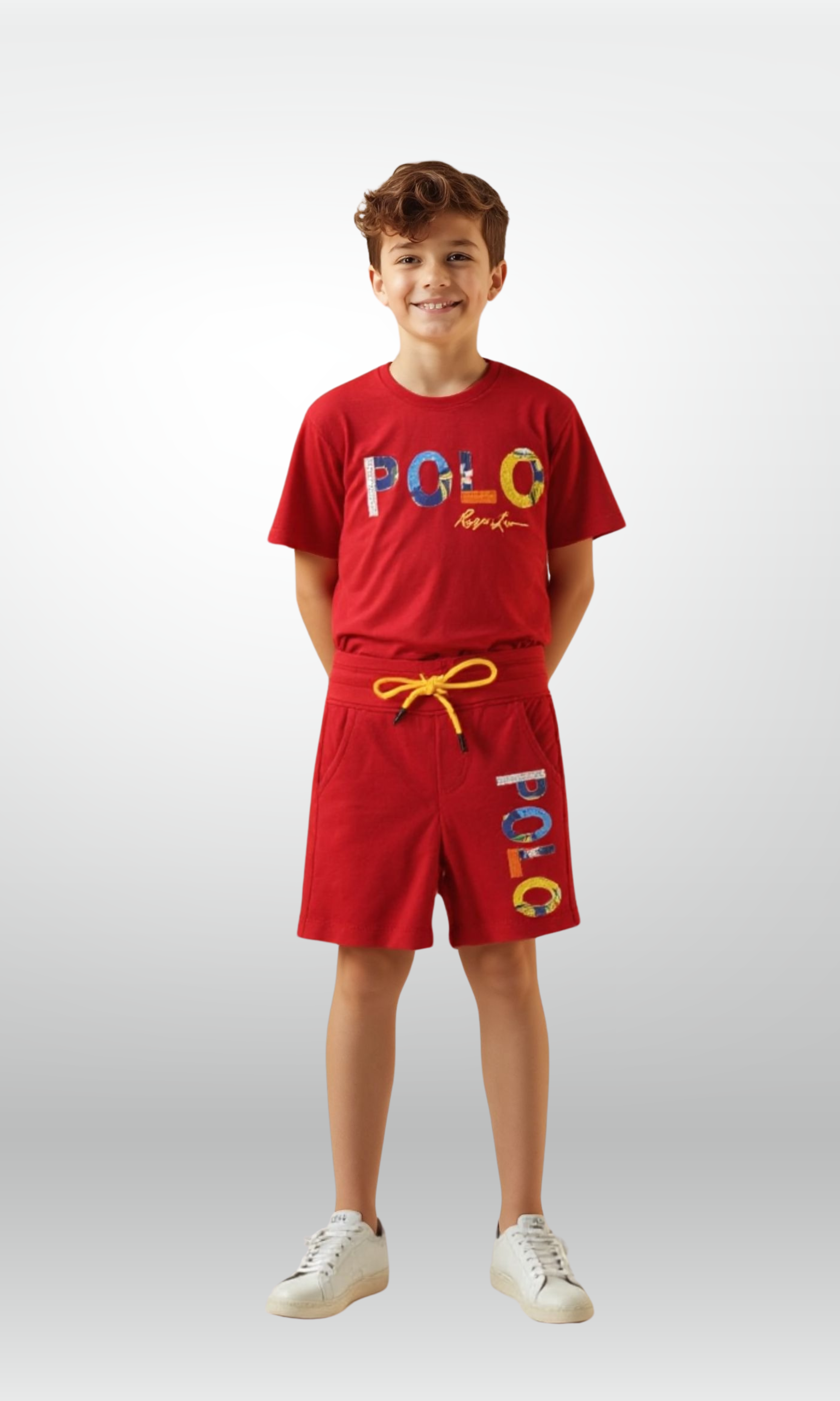 Kids logo jersey T-shirt and shorts set (Red))
