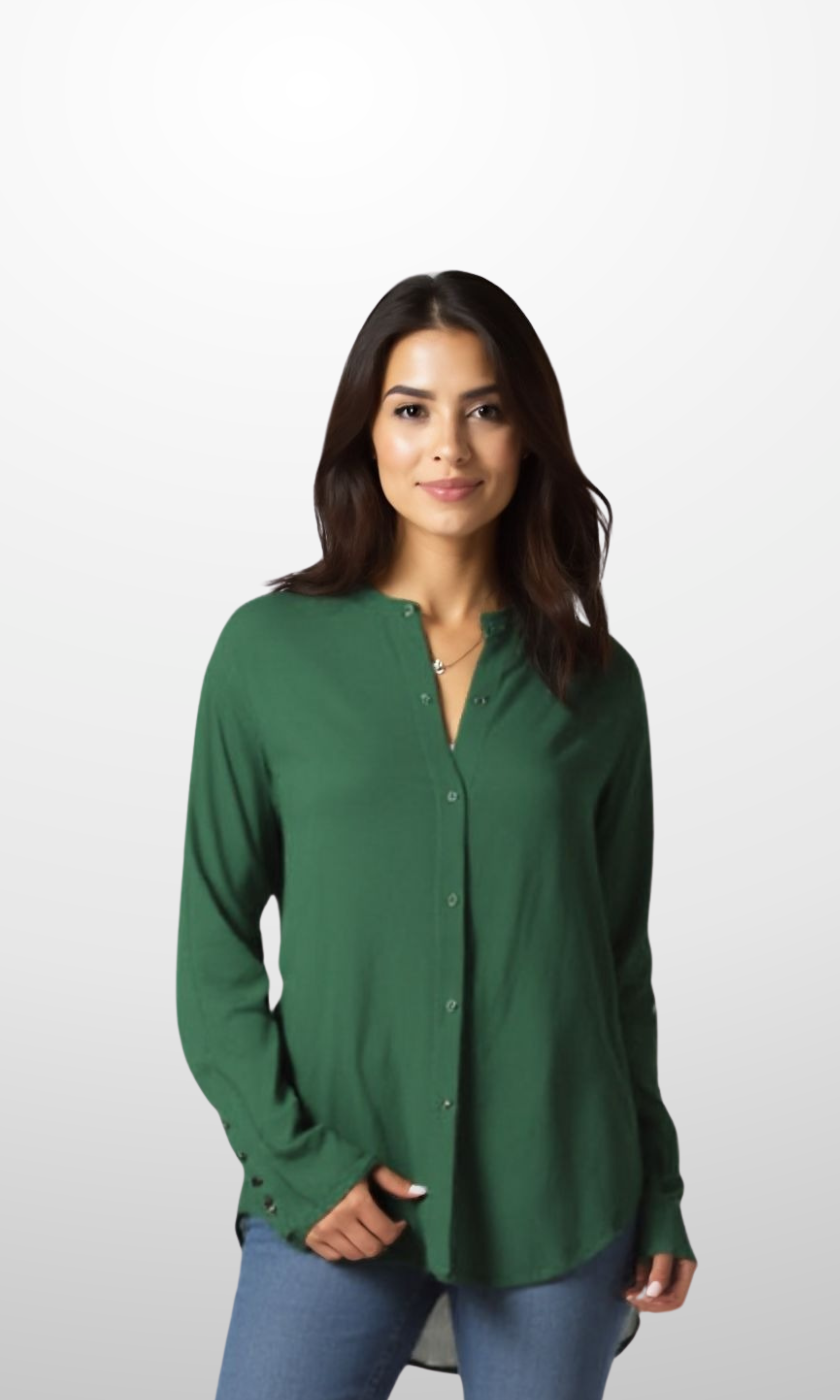 Women Long-Sleeve Crew-Neck Blouse (Green)