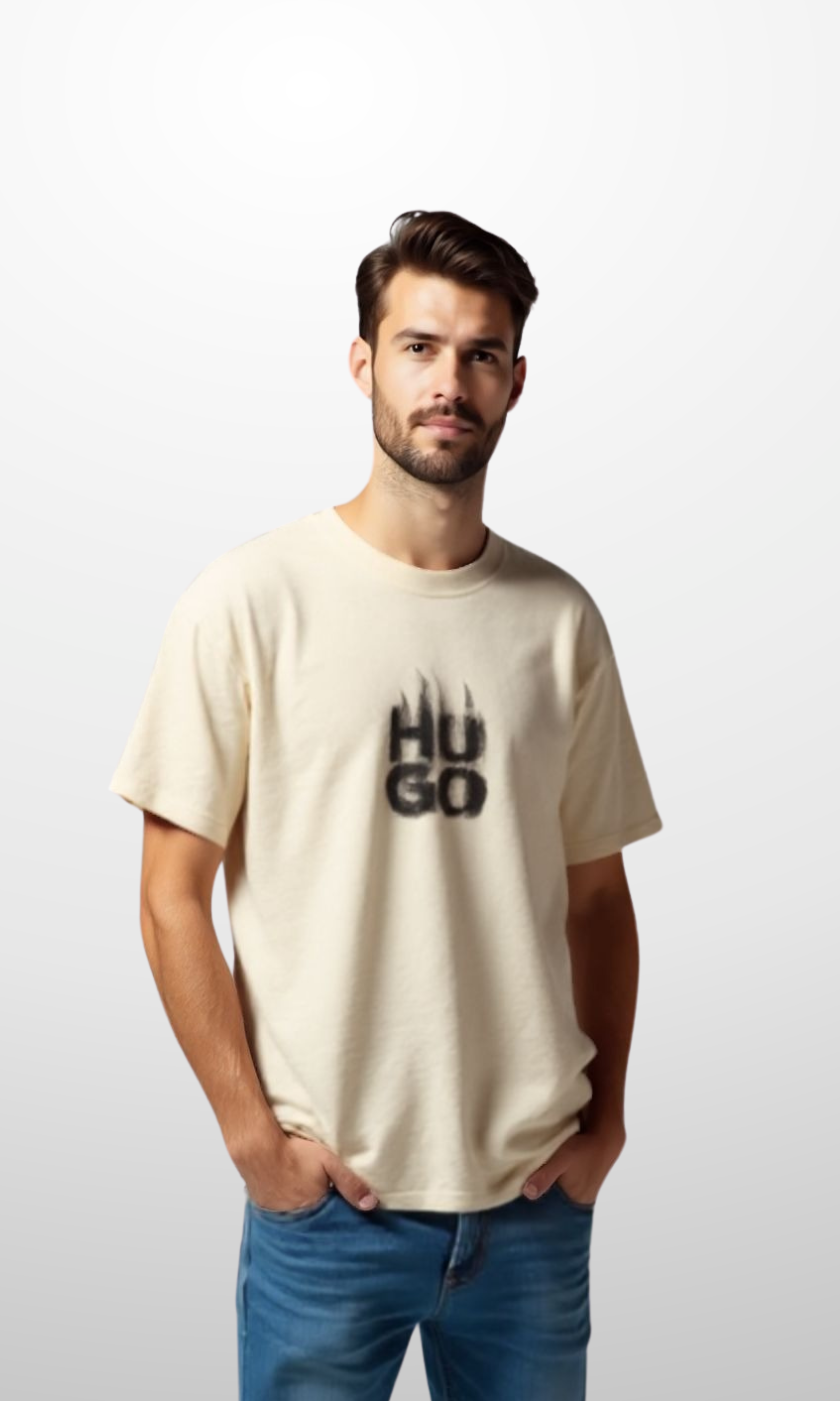 Men Cotton Crew Neck T-Shirt (Beige)