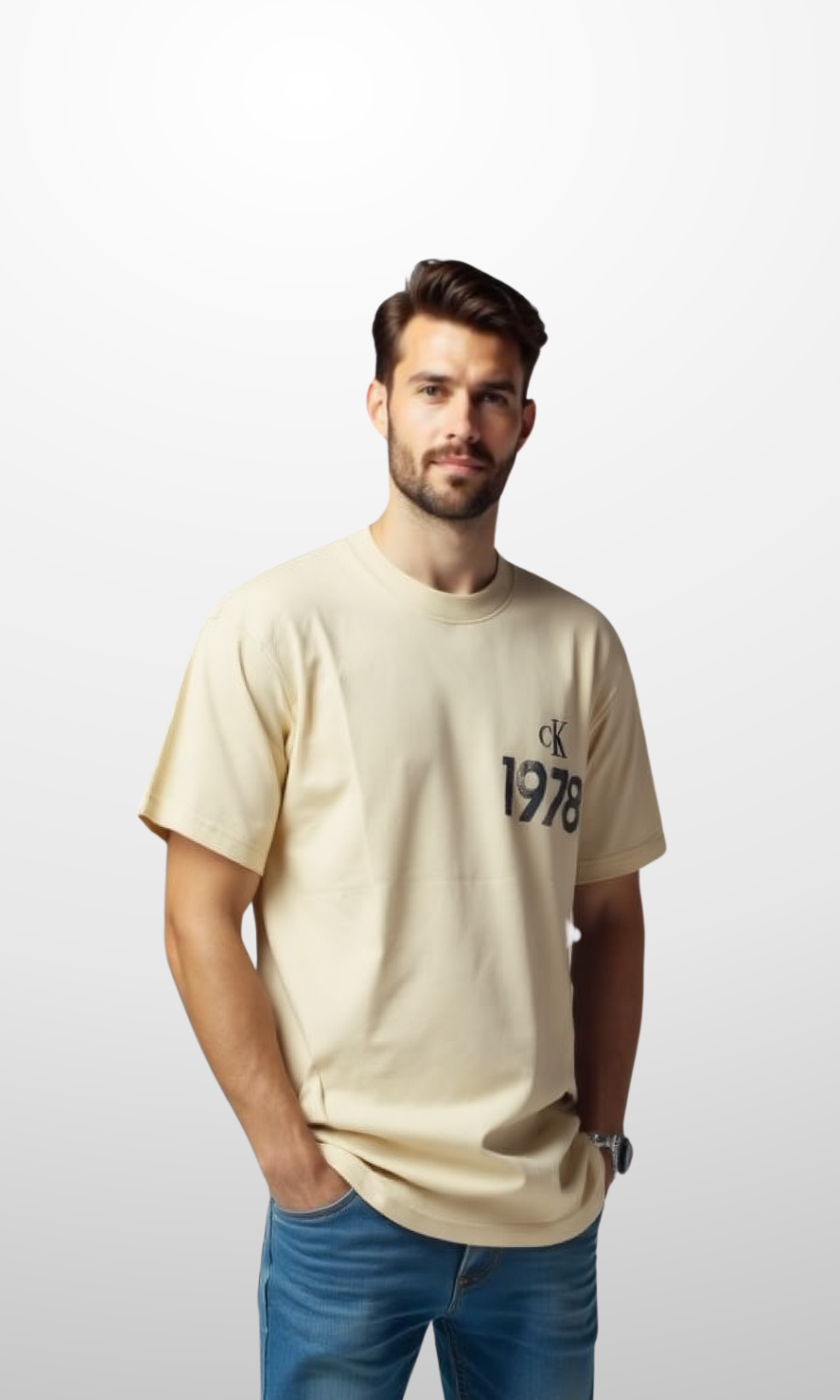 Men Relaxed Cotton T-Shirt (Beige)
