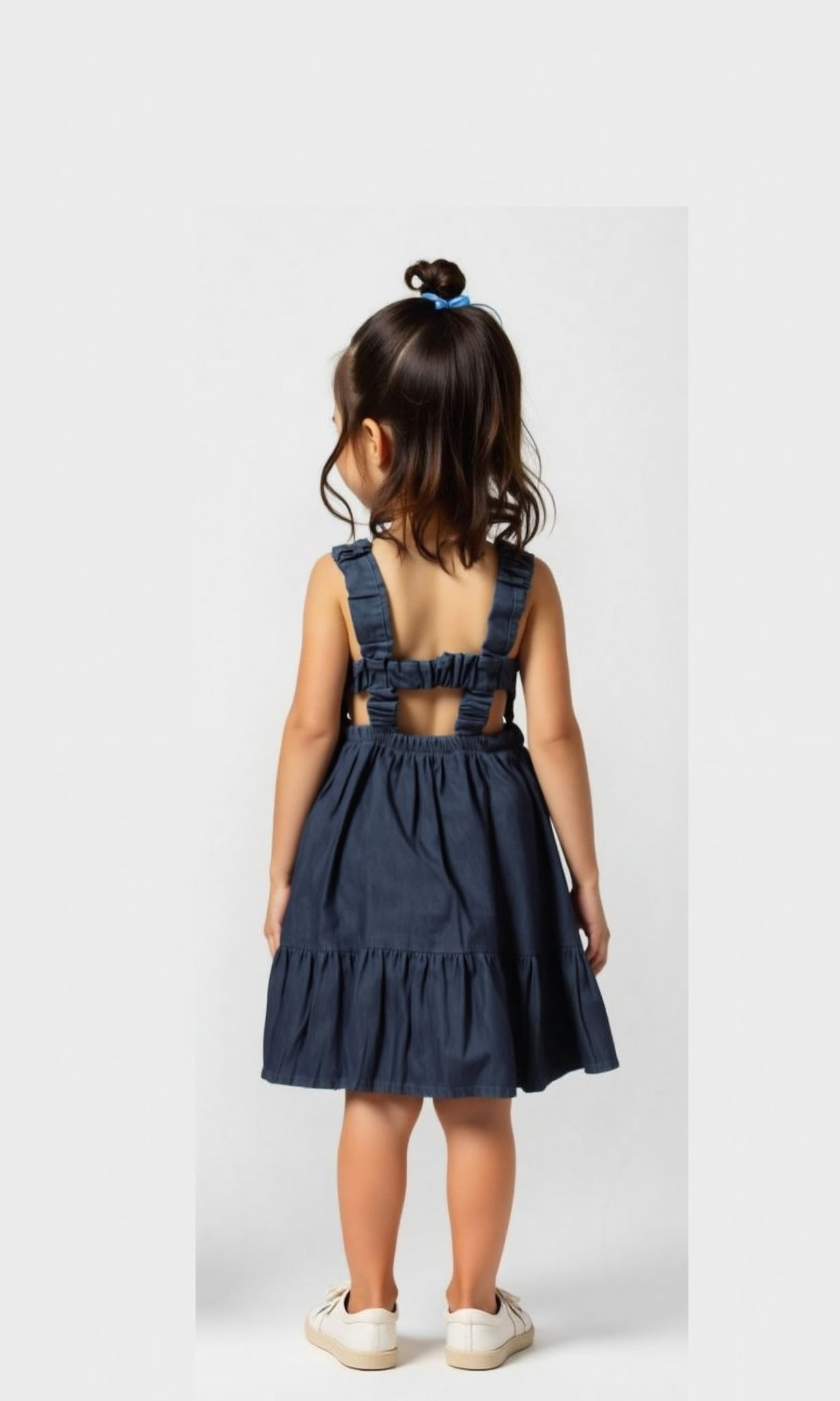 Girls Denim Dress With Elastic Waist (Dark Blue)