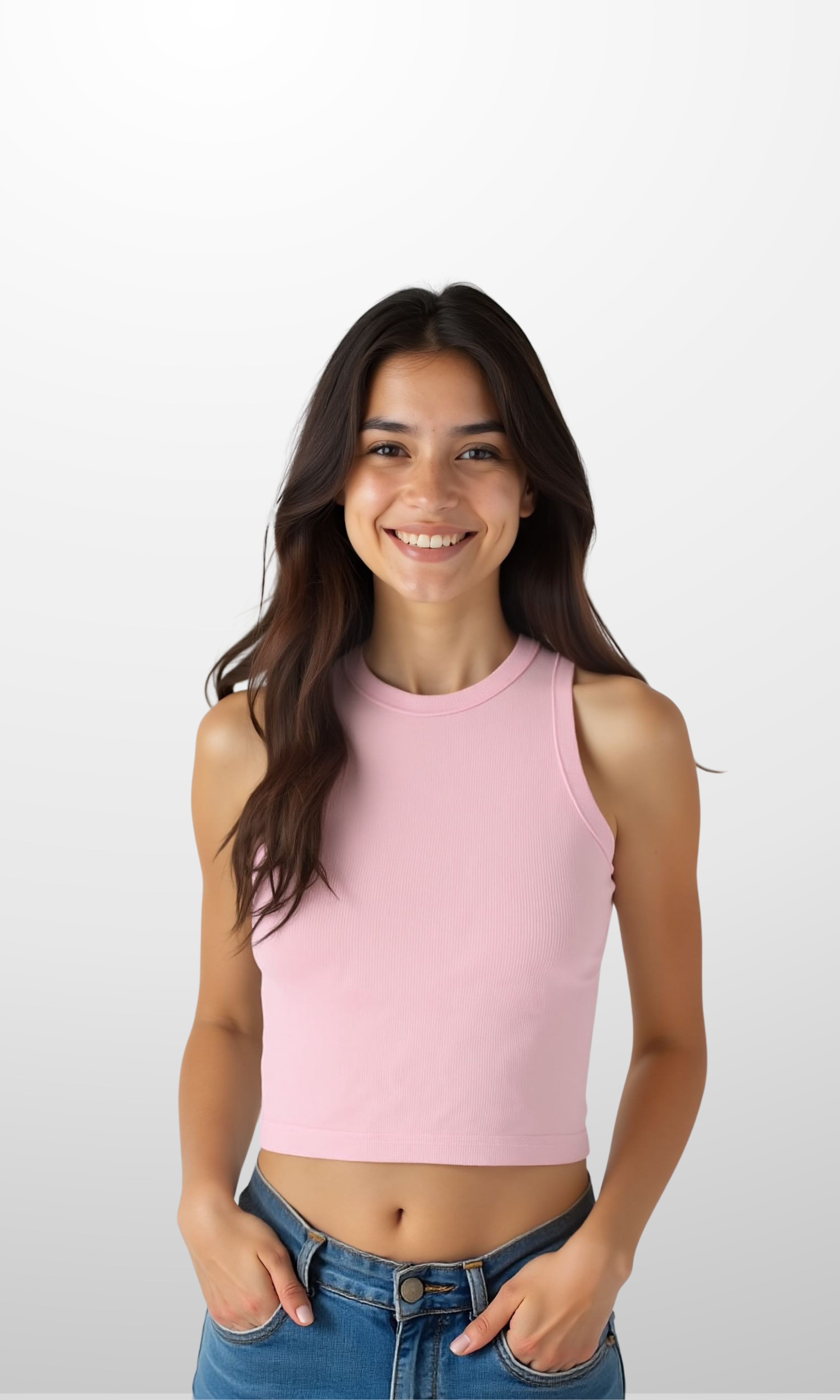 Women Crew Neck Textured Tank Top (Light Pink)
