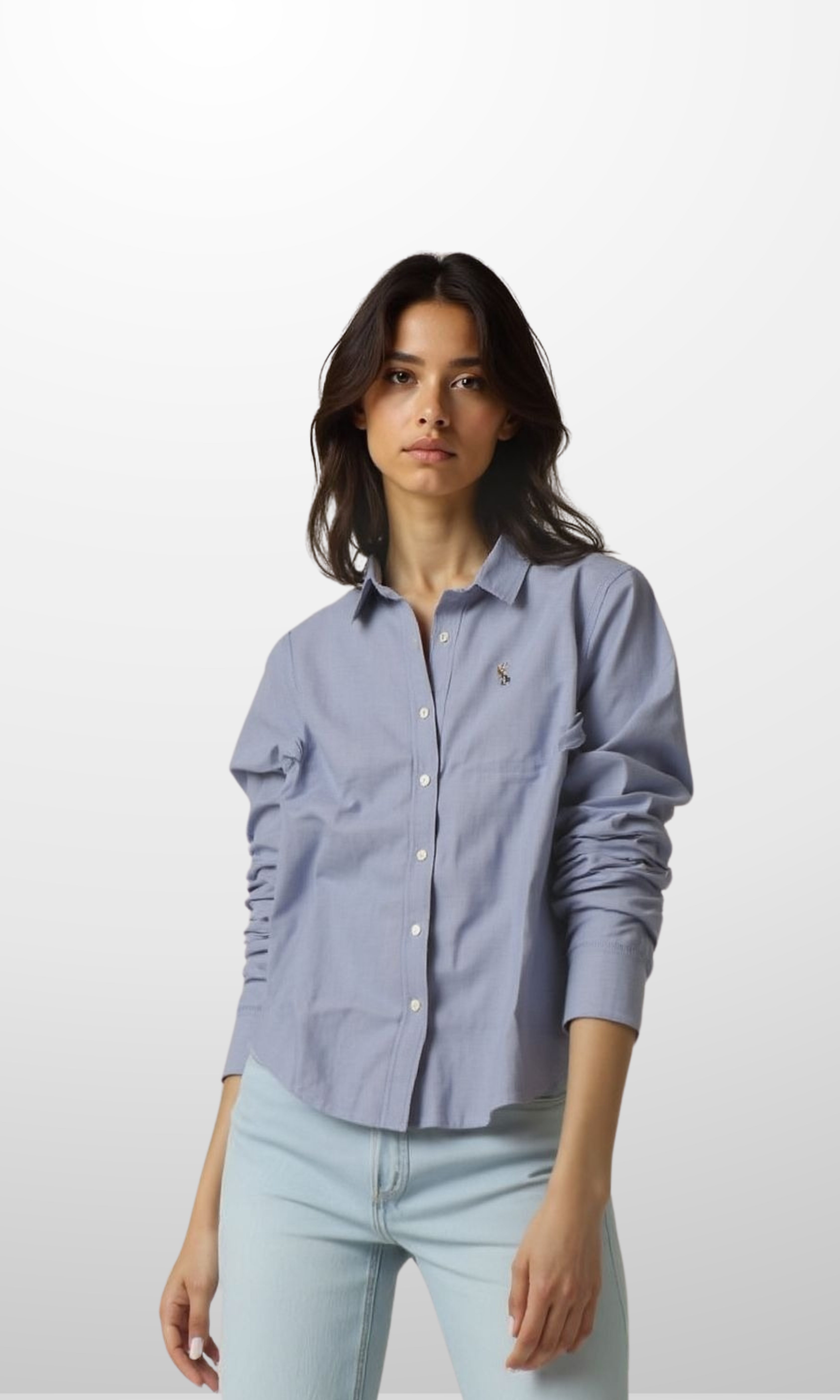 Women Slim Fit Knit Cotton Oxford Shirt (Blue Jeans)