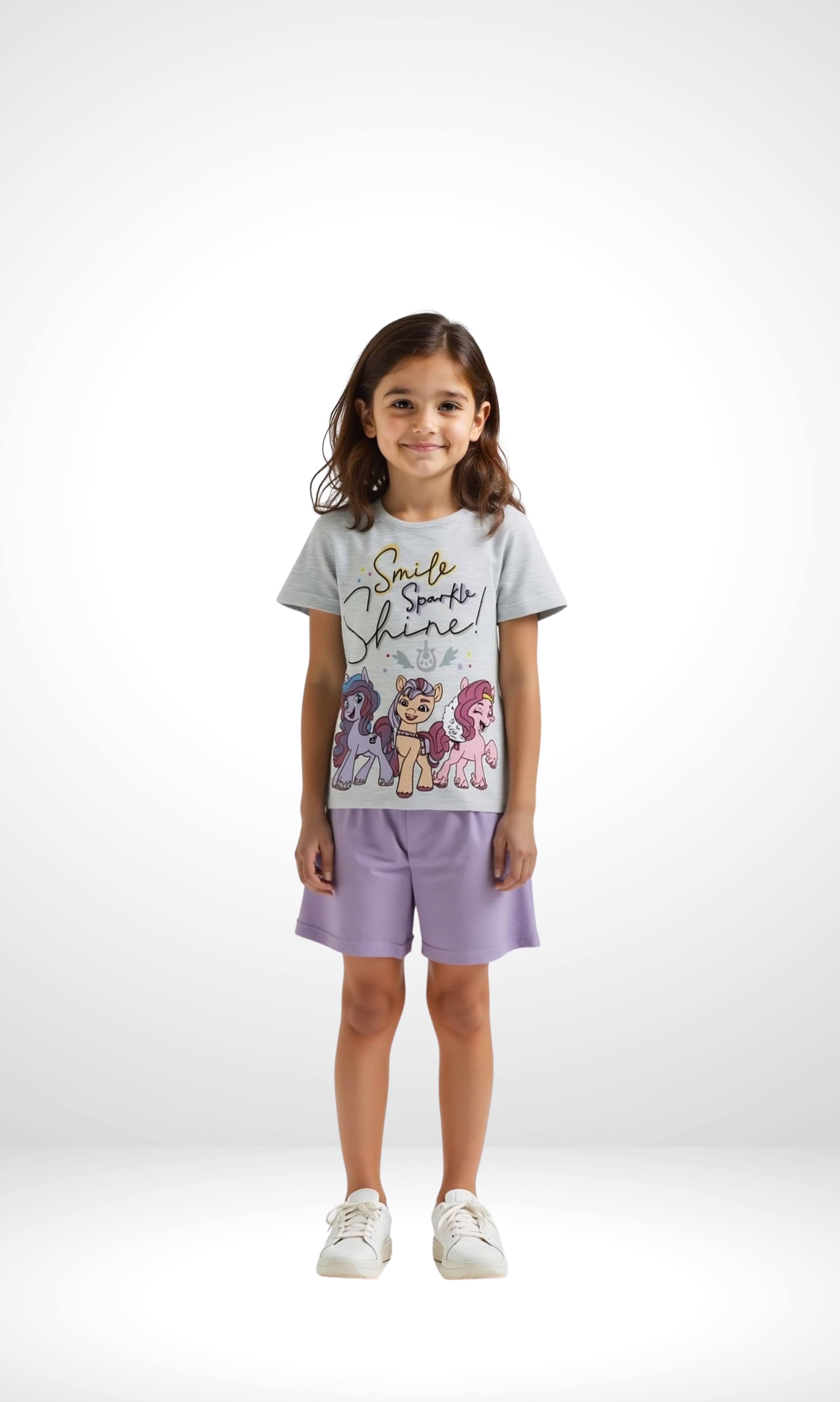 Kids Printed Cotton Set -2 Pieces (Pony-Grey)