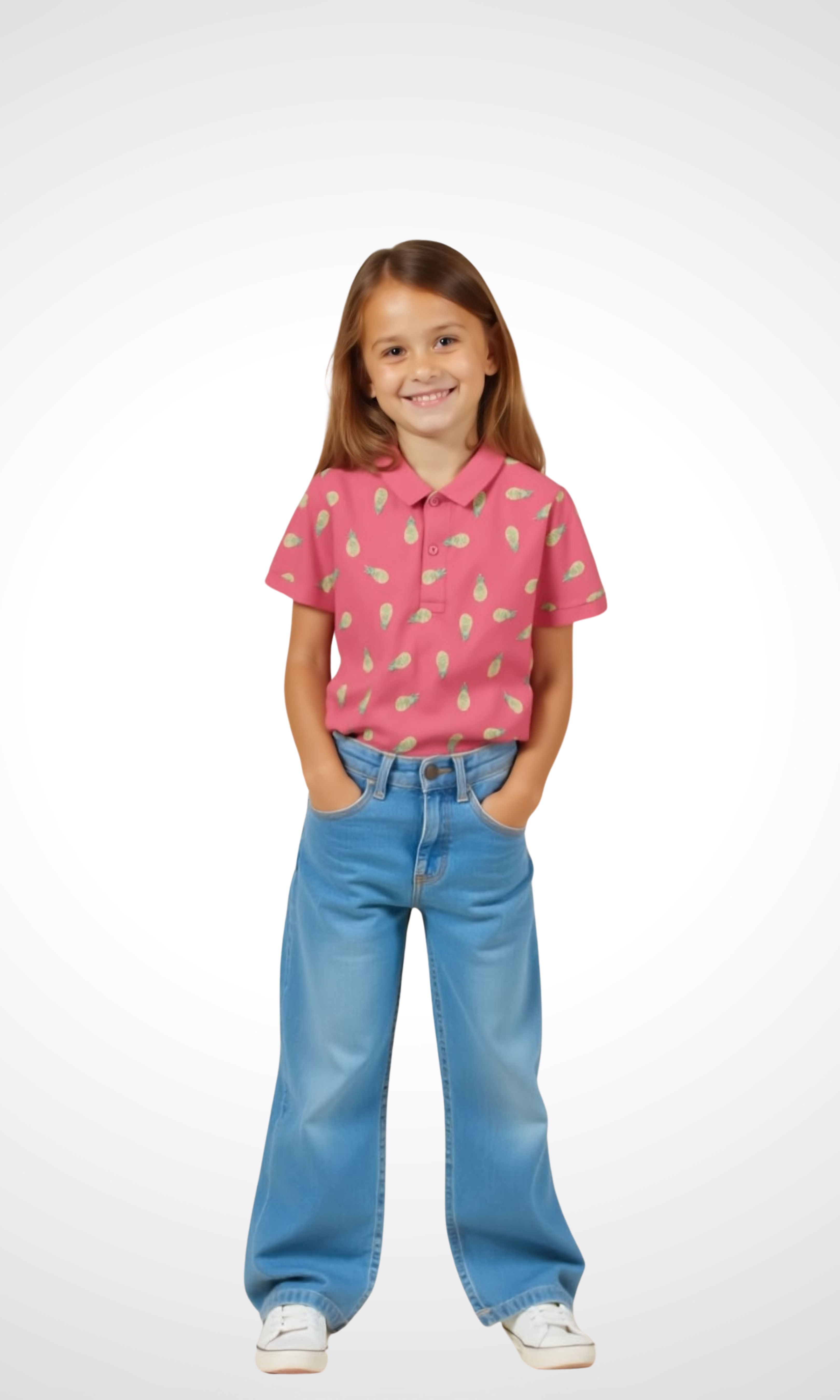 Kids Print Polo T-shirt For Girls (Pink)