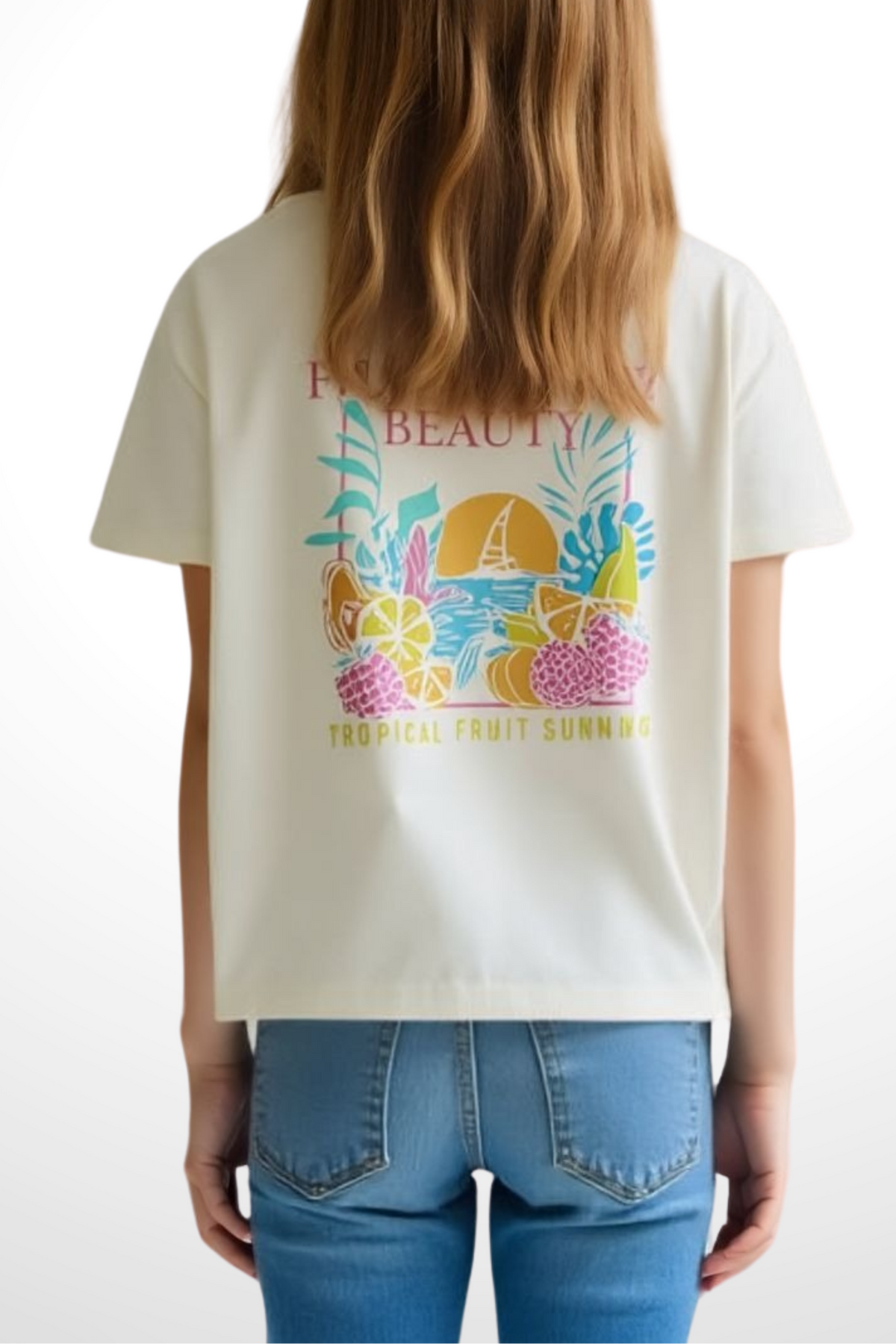 Kids Crew Neck T-Shirt Fruity (Beige)