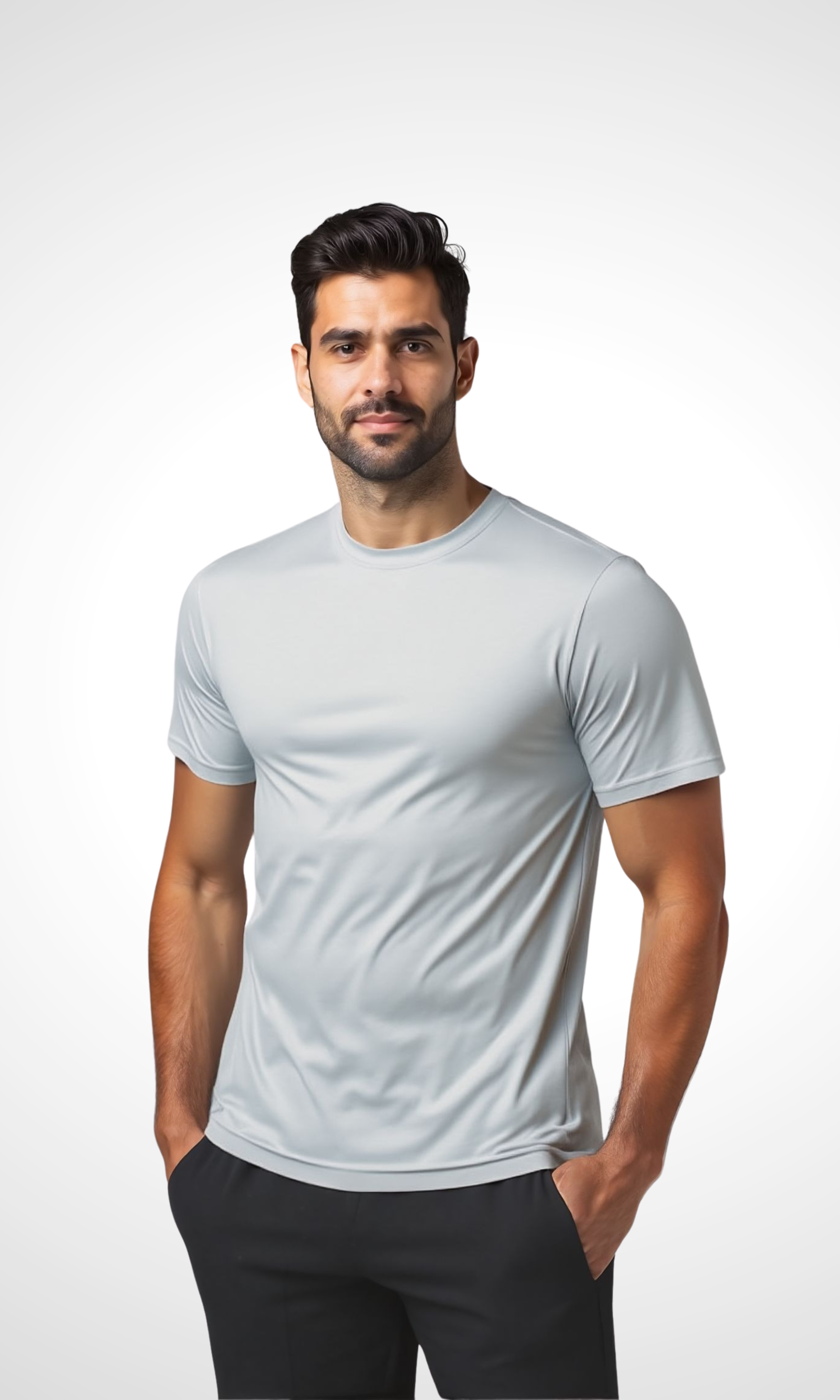 Men Regular Fit Sports T-Shirt (Light Grey)
