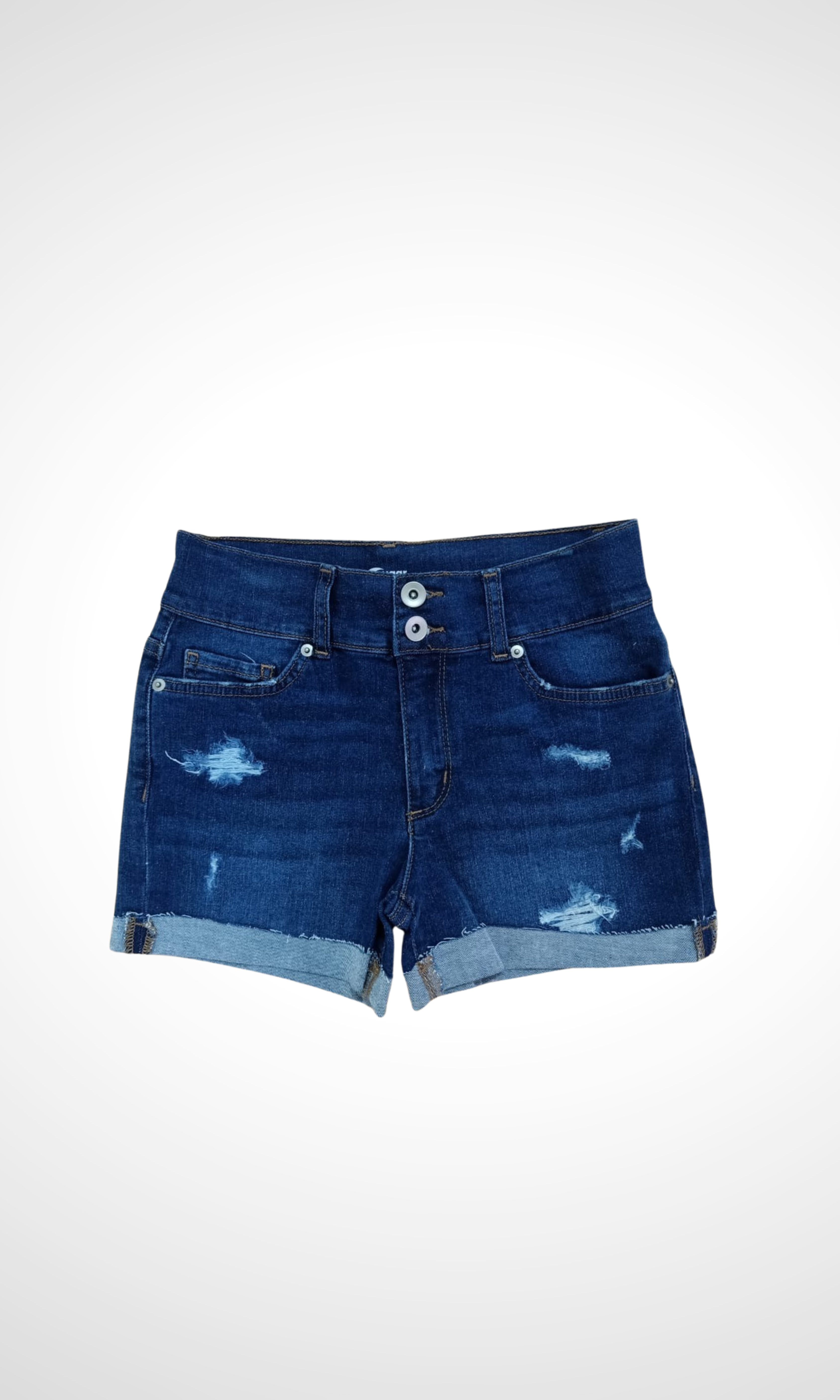 Kids Ripped Denim Short - Two Buttons(Dark Blue)