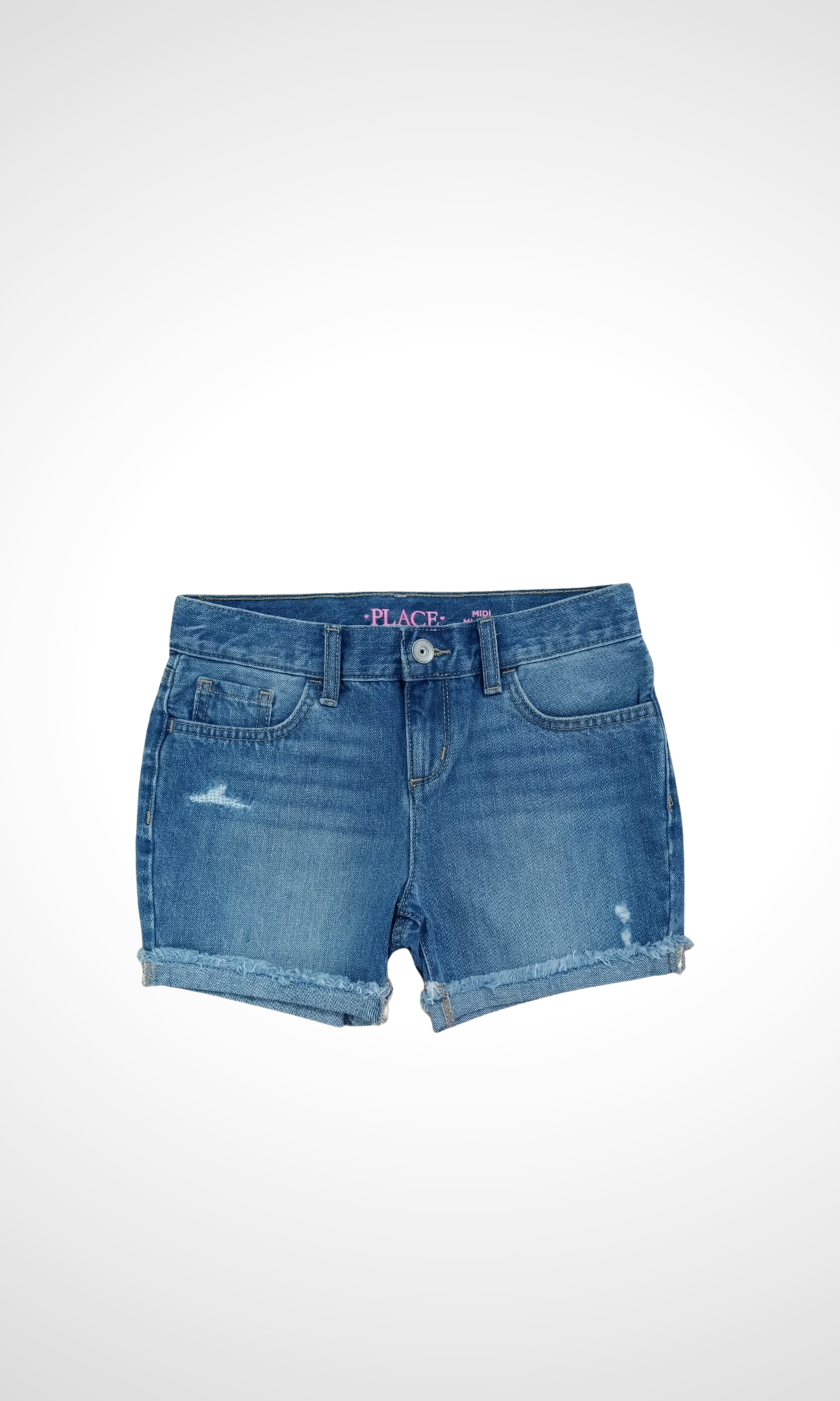 Kids Girls Roll Cuff Denim Midi Shorts (Blue Jeans)