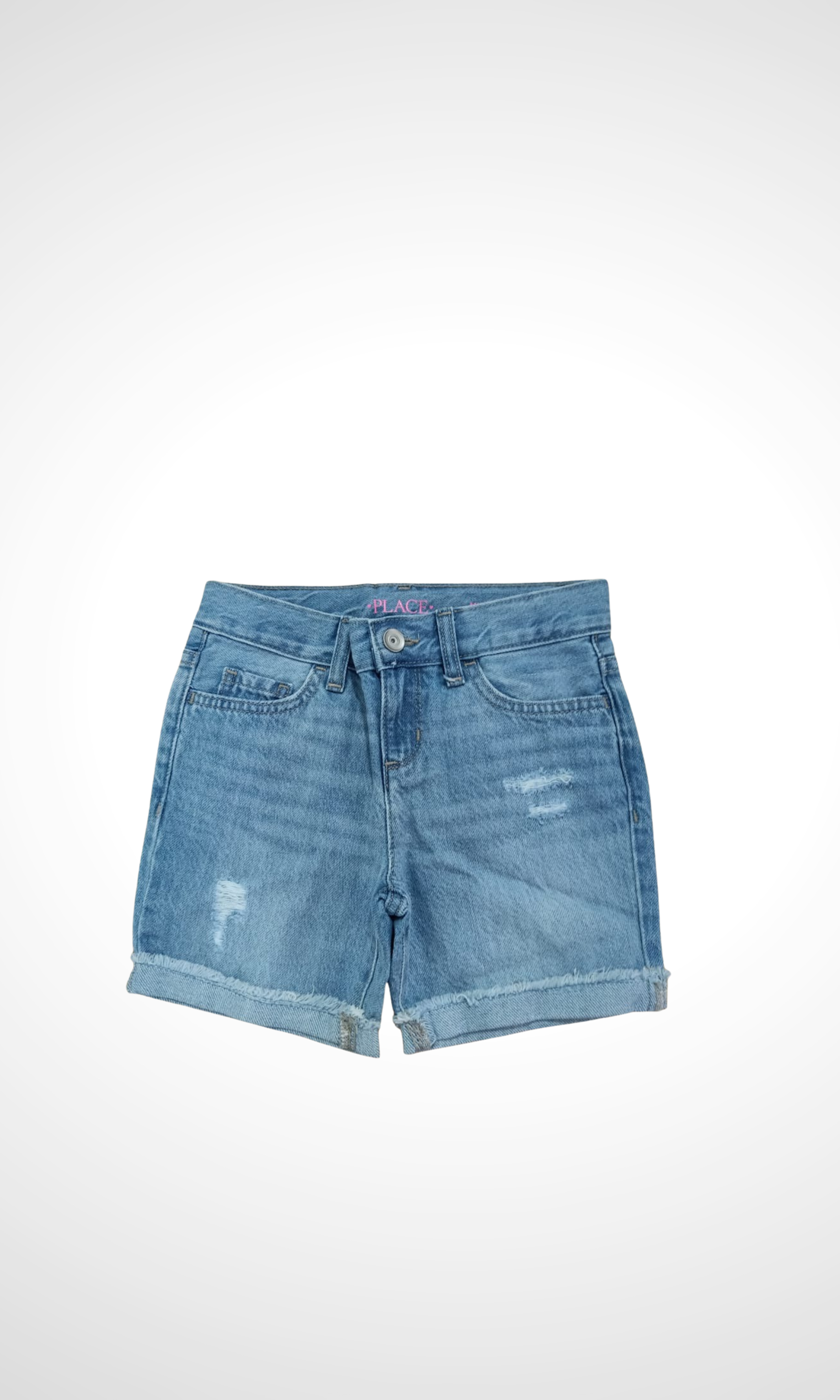 Kids Girls Roll Cuff Denim Midi Shorts (Baby Blue)