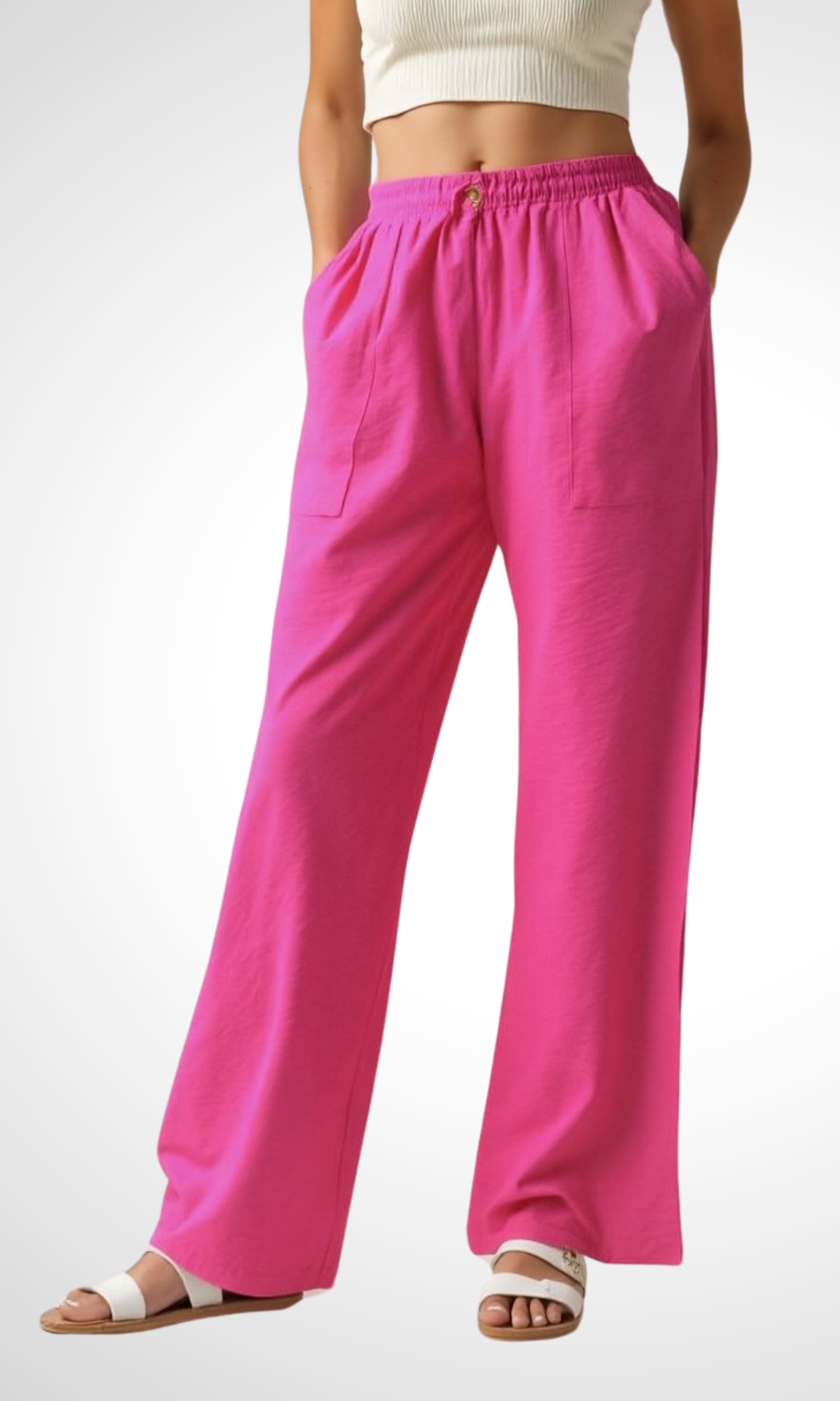 Women Wide Linen Pants (Fuchsia)