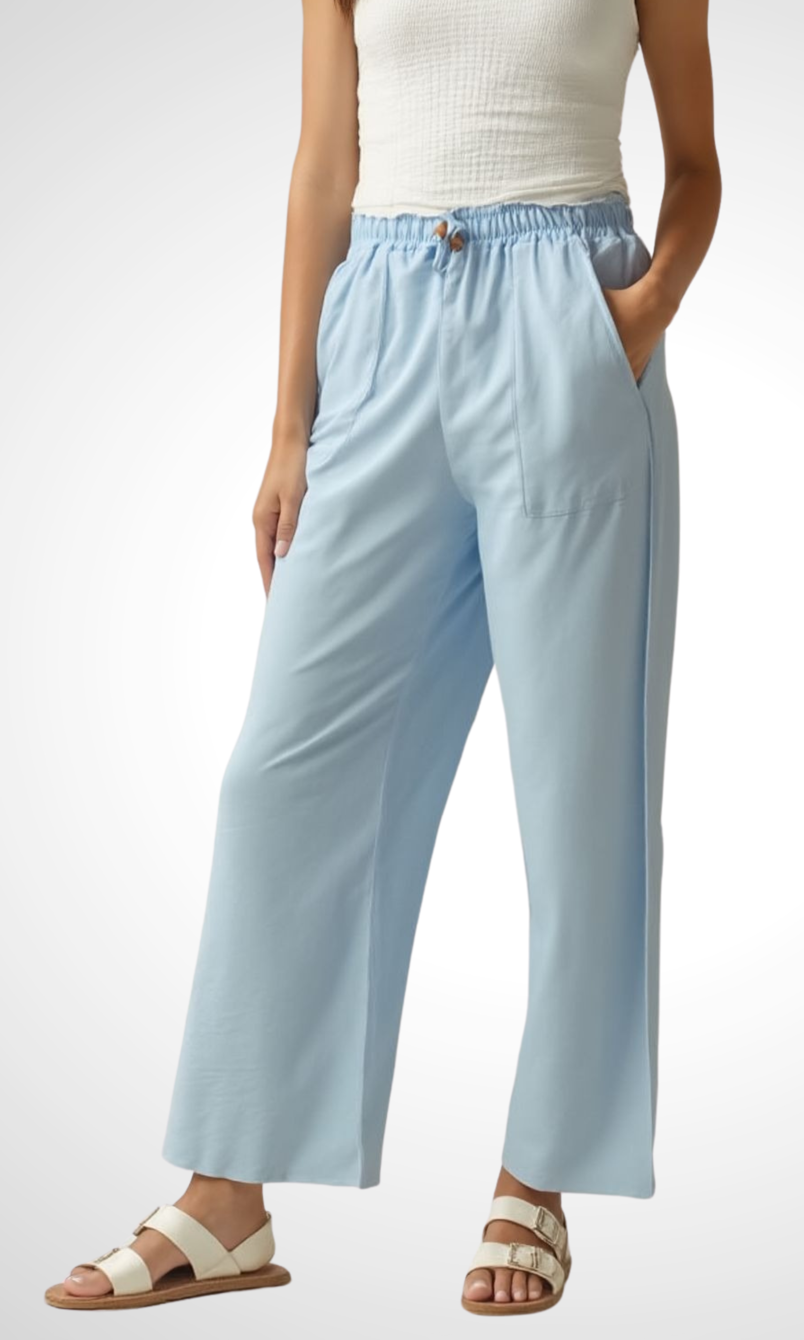 Women Wide Linen Pants (Baby Blue)