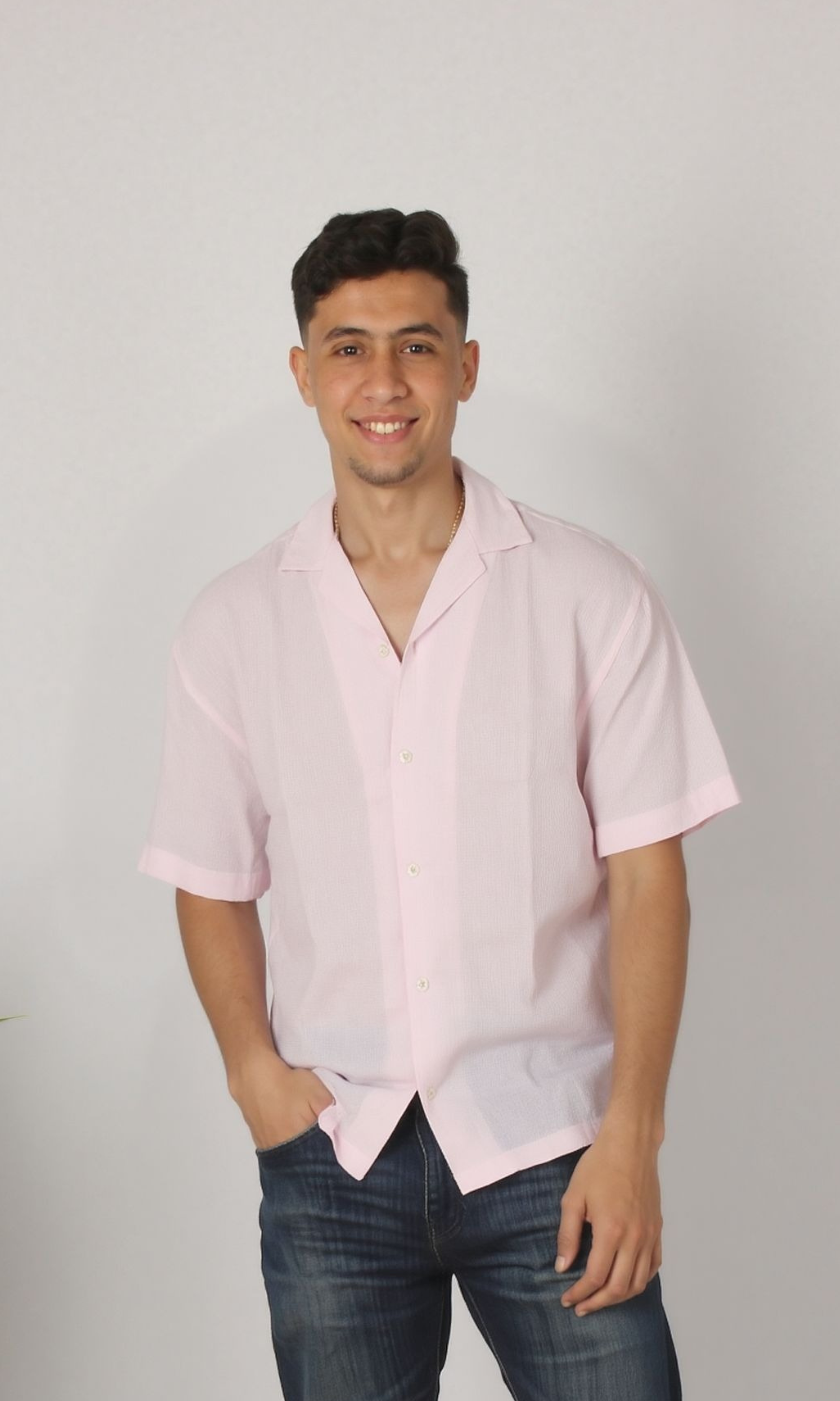 Men Regular Fit Texture Shirt (Pink)