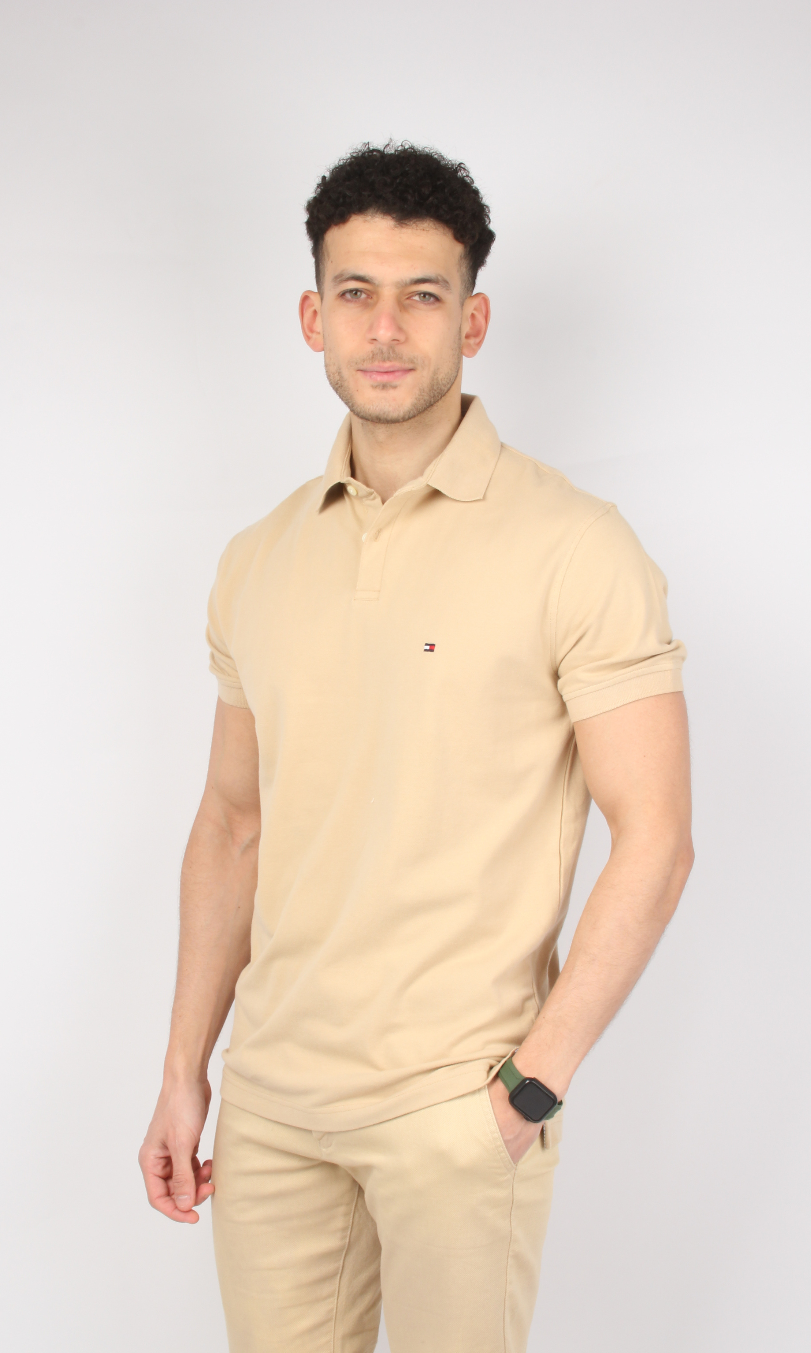 Original Men Solid Cotton Polo Shirt 2 buttons (Beige)