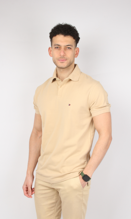 Original Men Solid Cotton Polo Shirt 2 buttons (Beige)