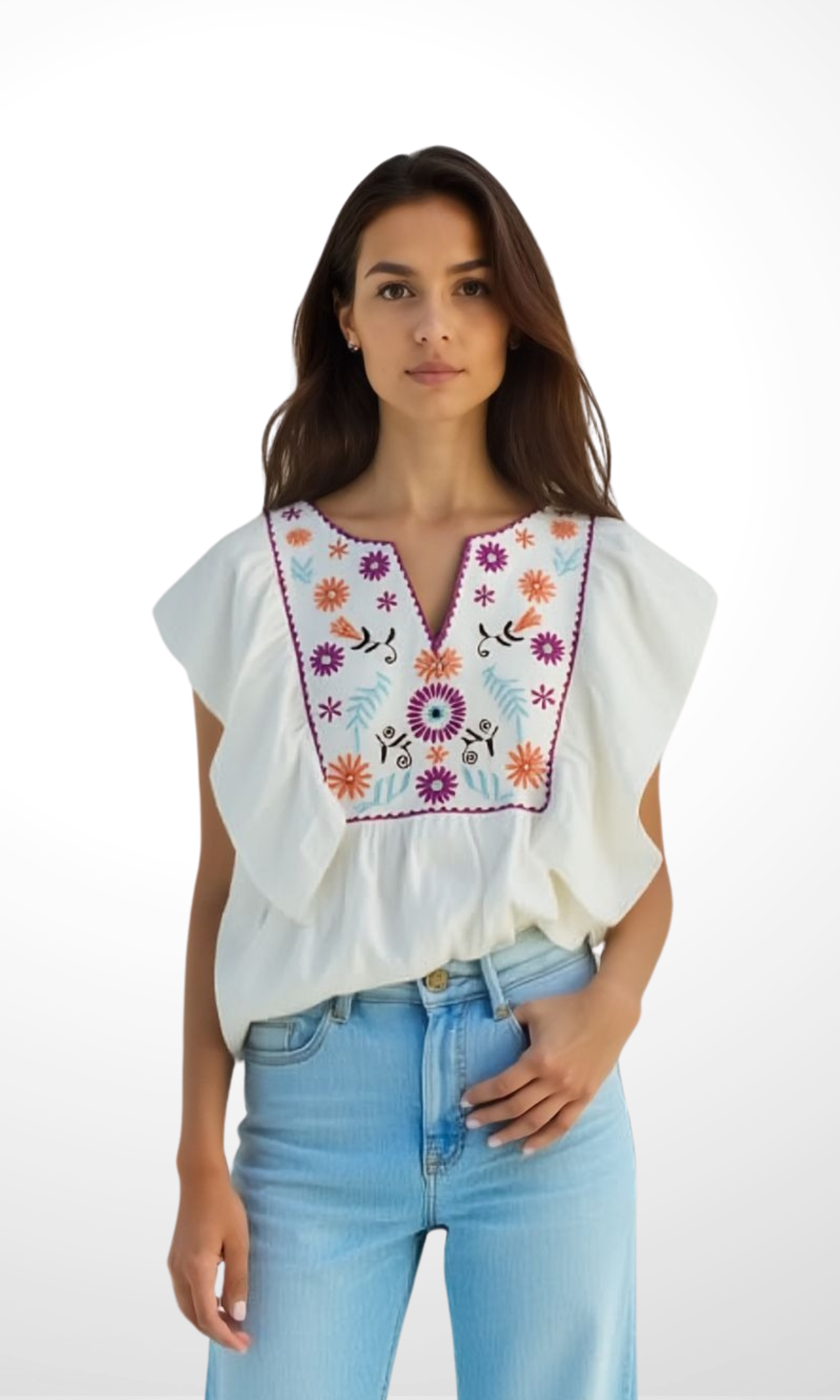 Women Floral Top (White*Purple)