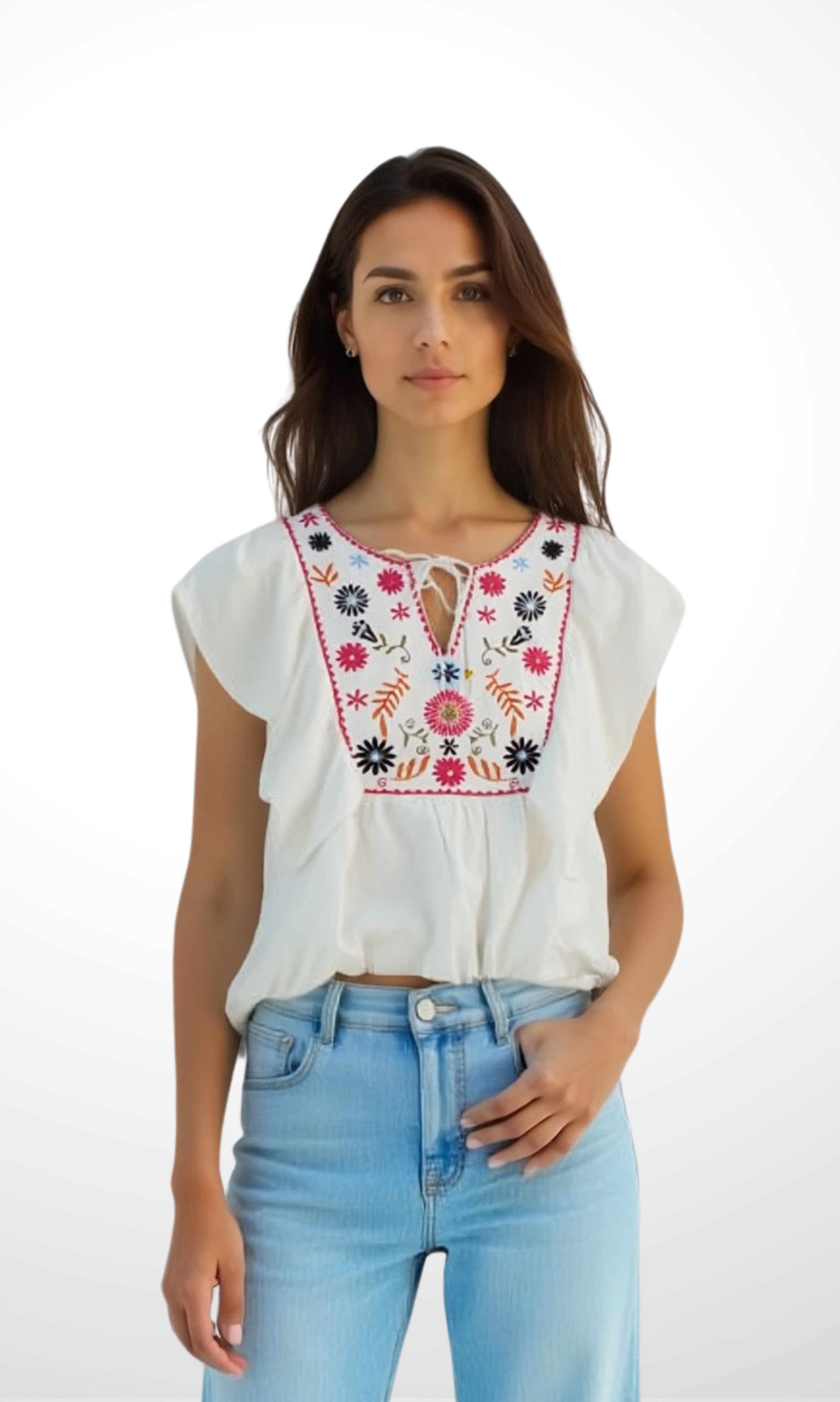 Women Floral Top (White*Fuchsia)